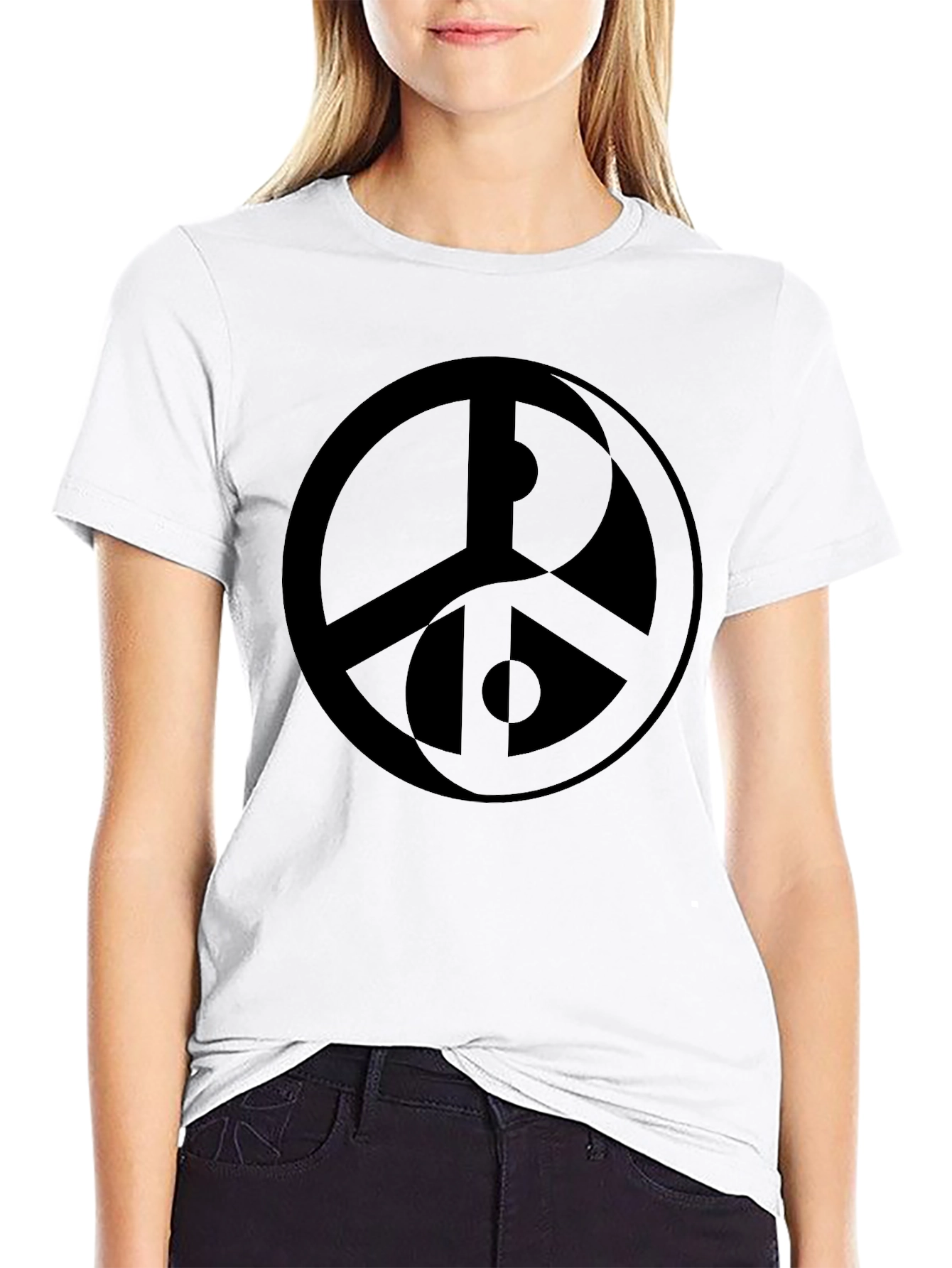 Yin-Yang Peace Symbol T-Shirt -  Stylish Black Cotton Tee
