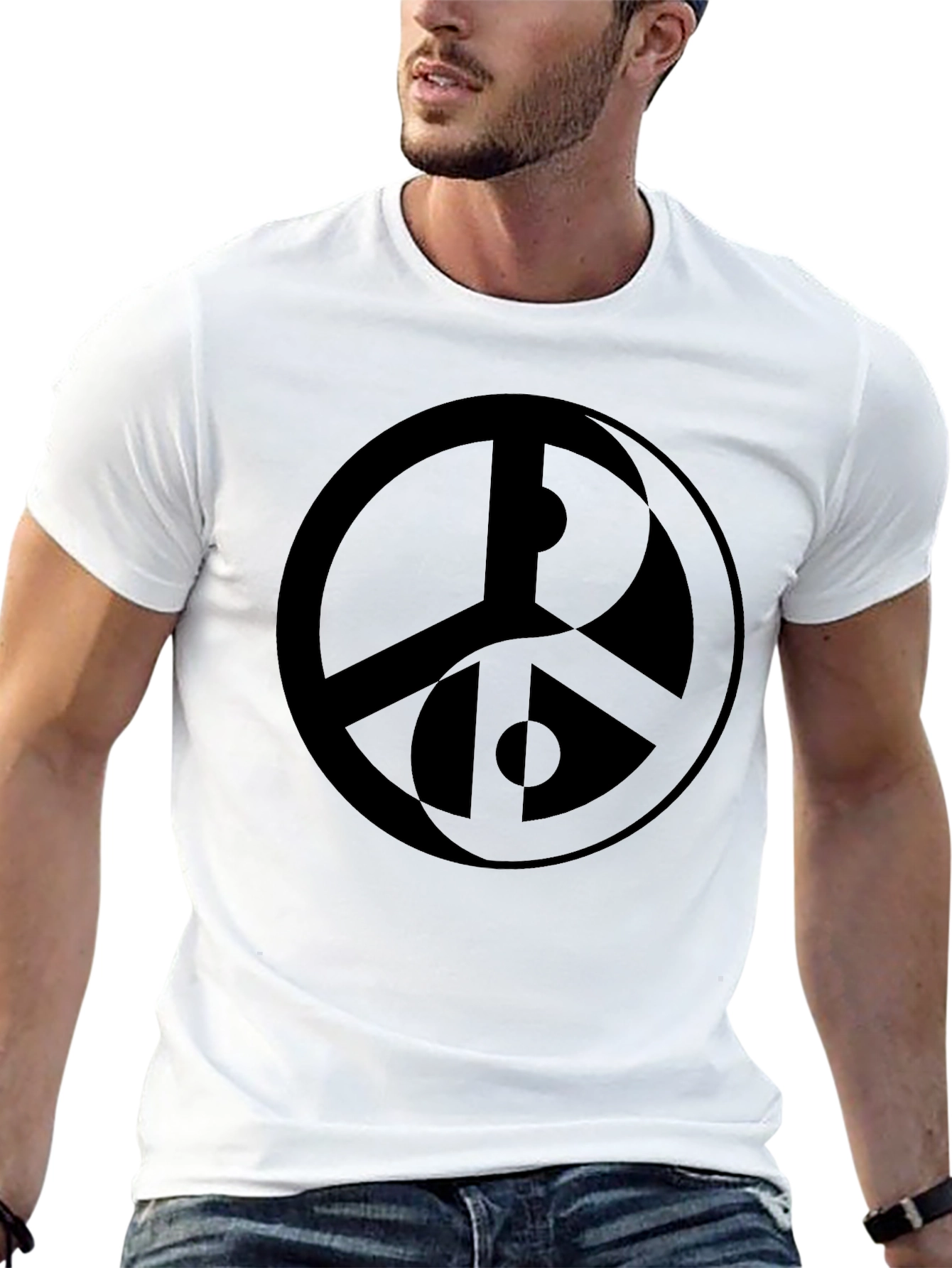 Yin-Yang Peace Symbol T-Shirt -  Stylish Black Cotton Tee