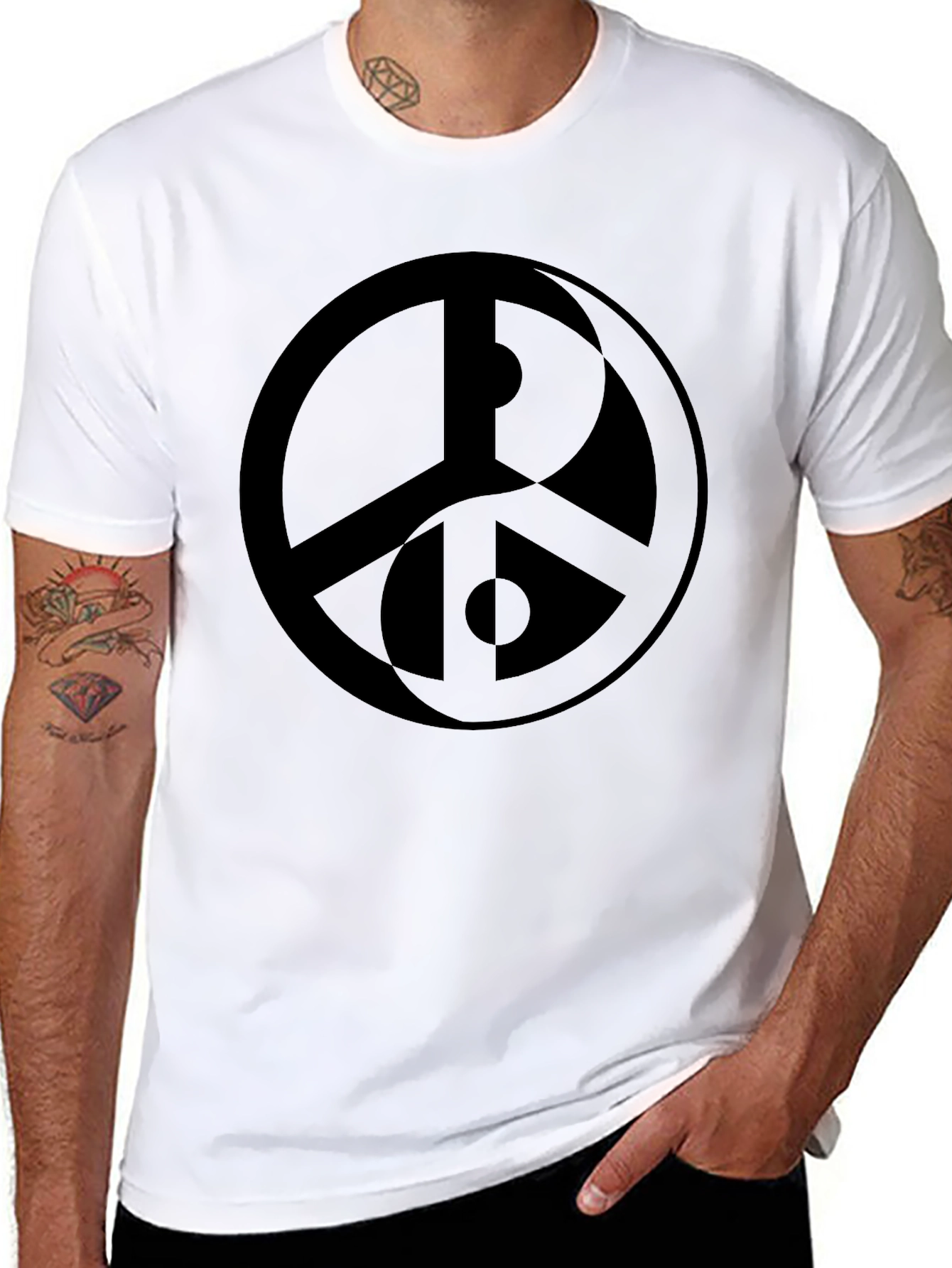 Yin-Yang Peace Symbol T-Shirt -  Stylish Black Cotton Tee