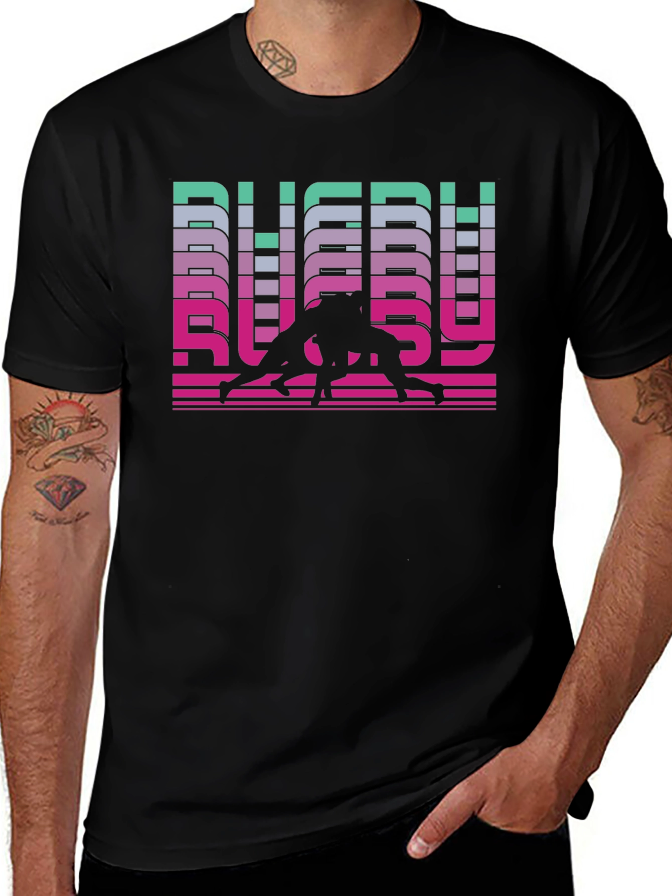 Rugby Retro Graphic T-Shirt - Black