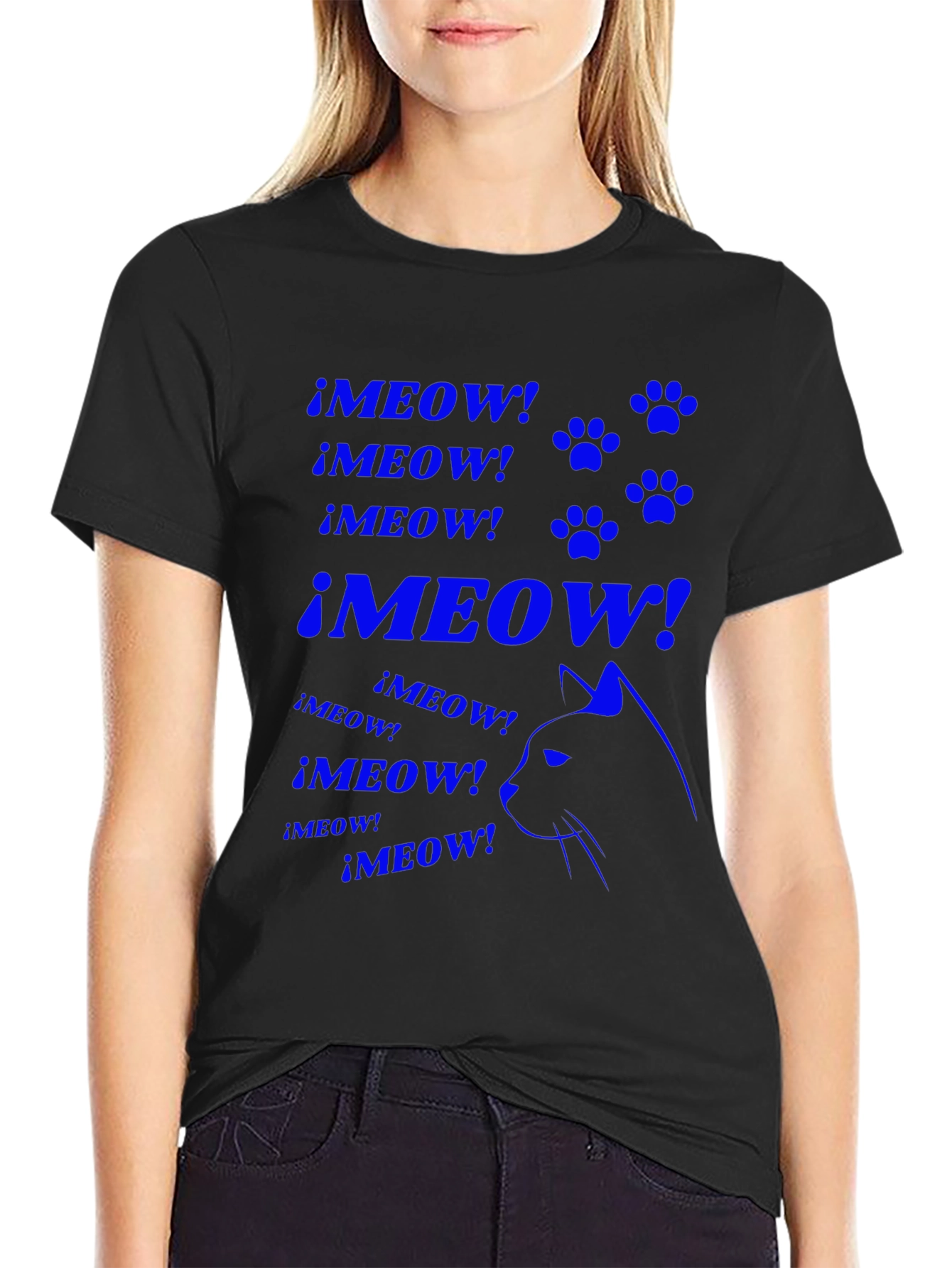 Meow Cat Lover T-Shirt - Black