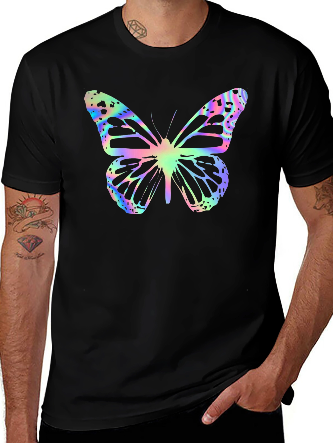 Butterfly Print Black T-Shirt
