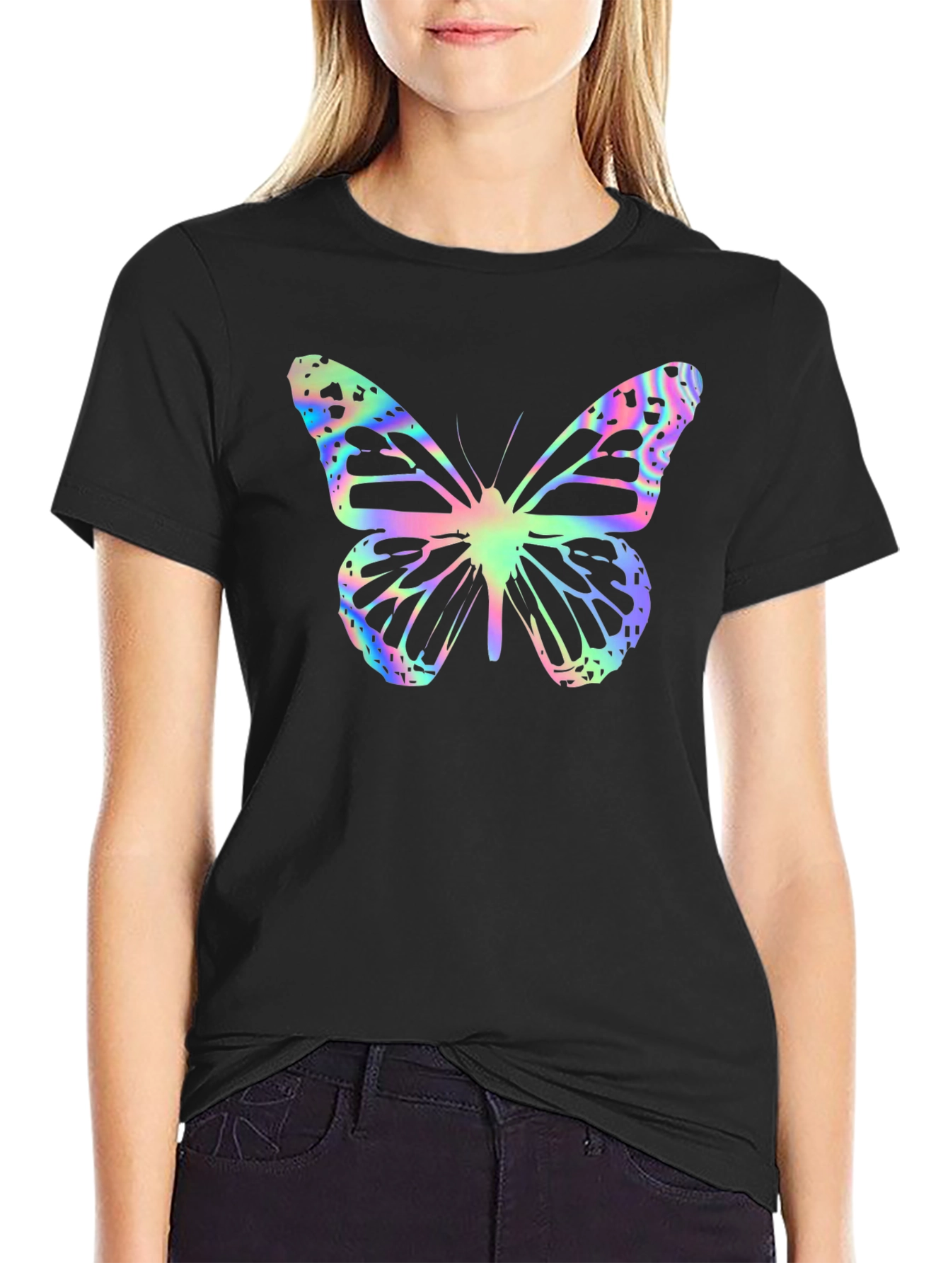 Butterfly Print Black T-Shirt