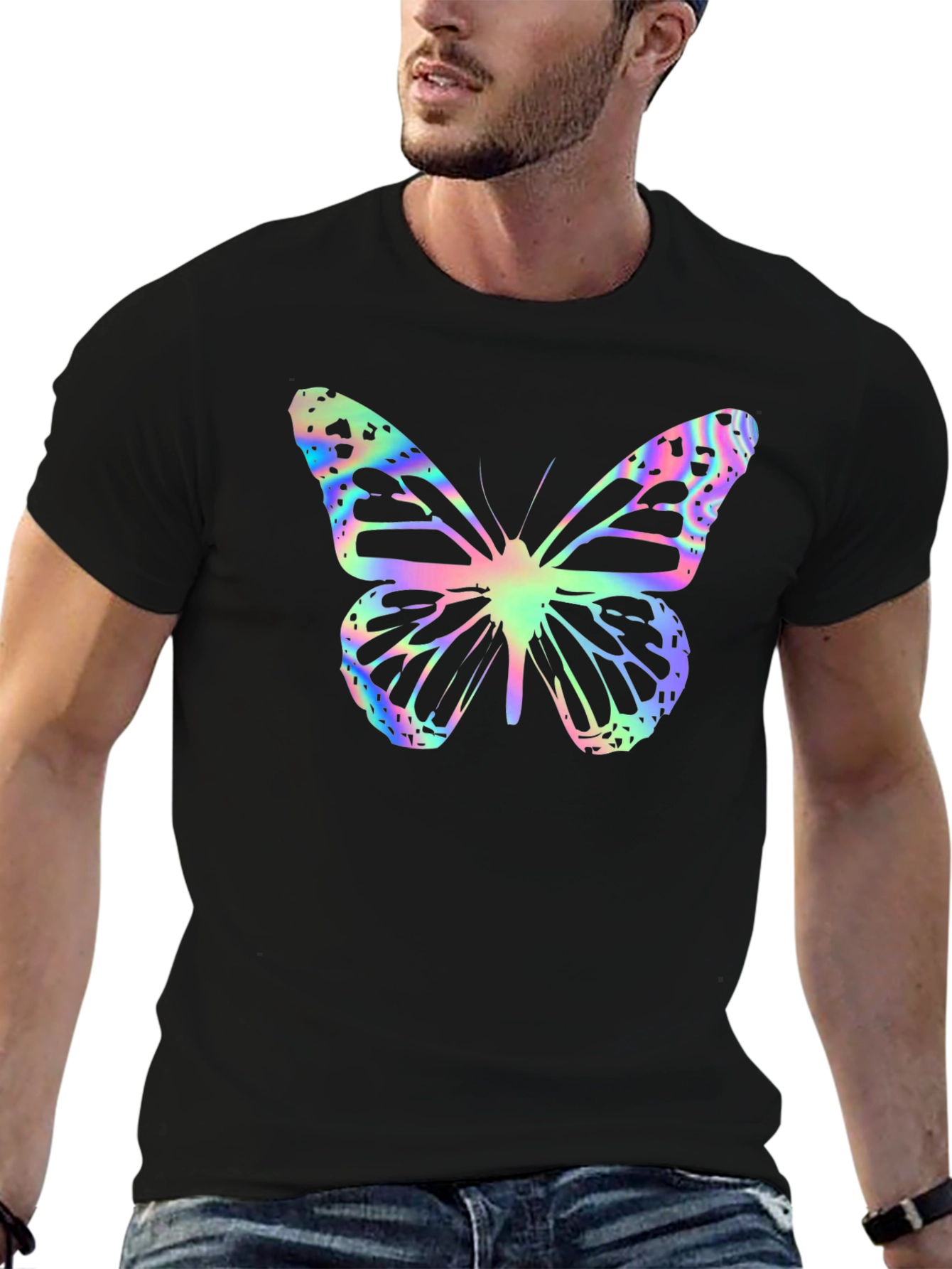 Butterfly Print Black T-Shirt