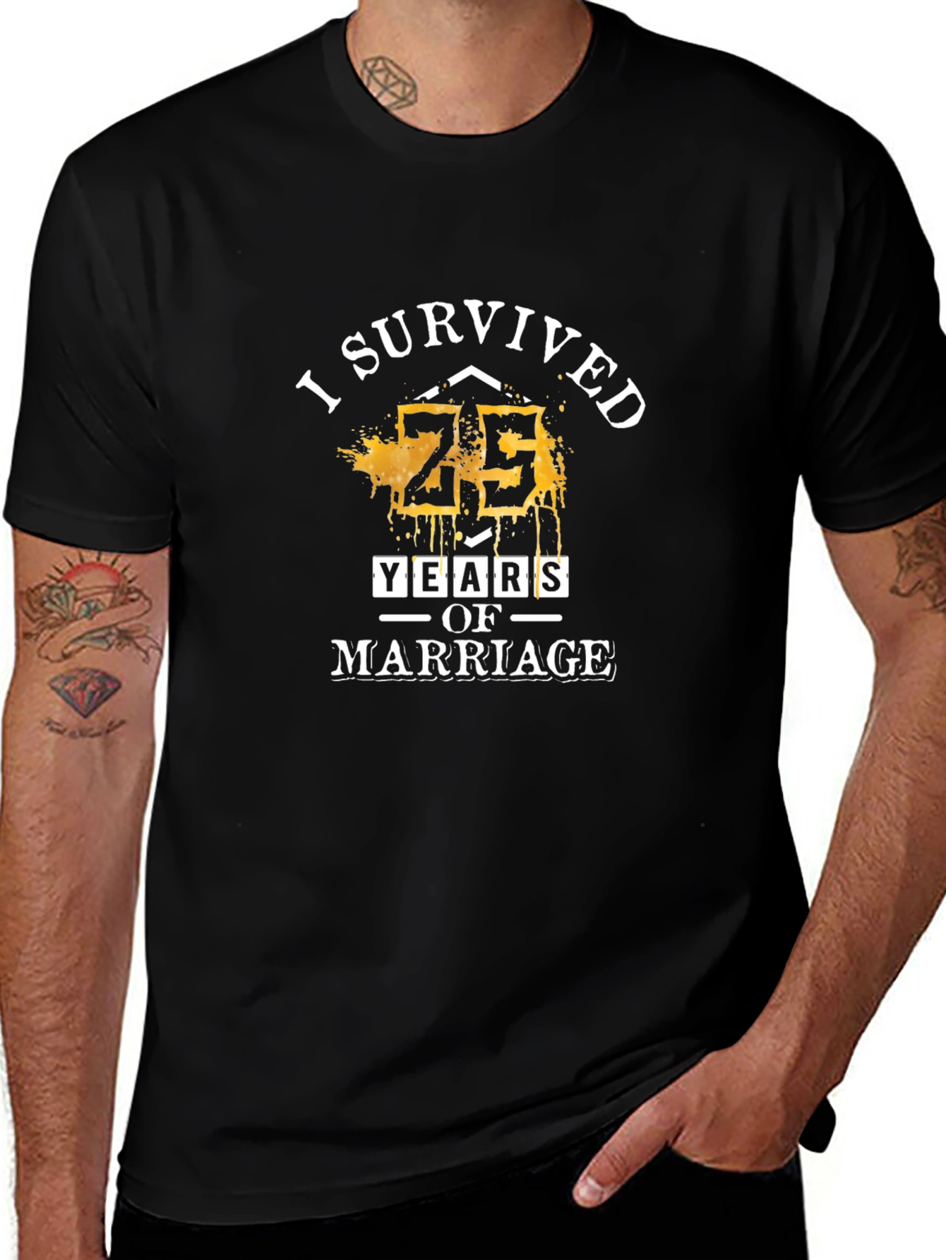 I Survived 25 Years of Marriage Black T-Shirt