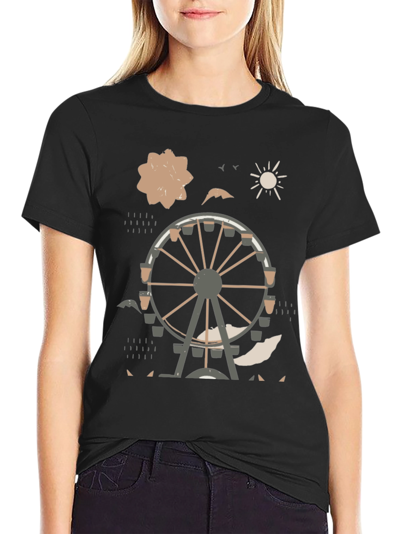 Ferris Wheel Graphic Tee - Urban Style Black Cotton