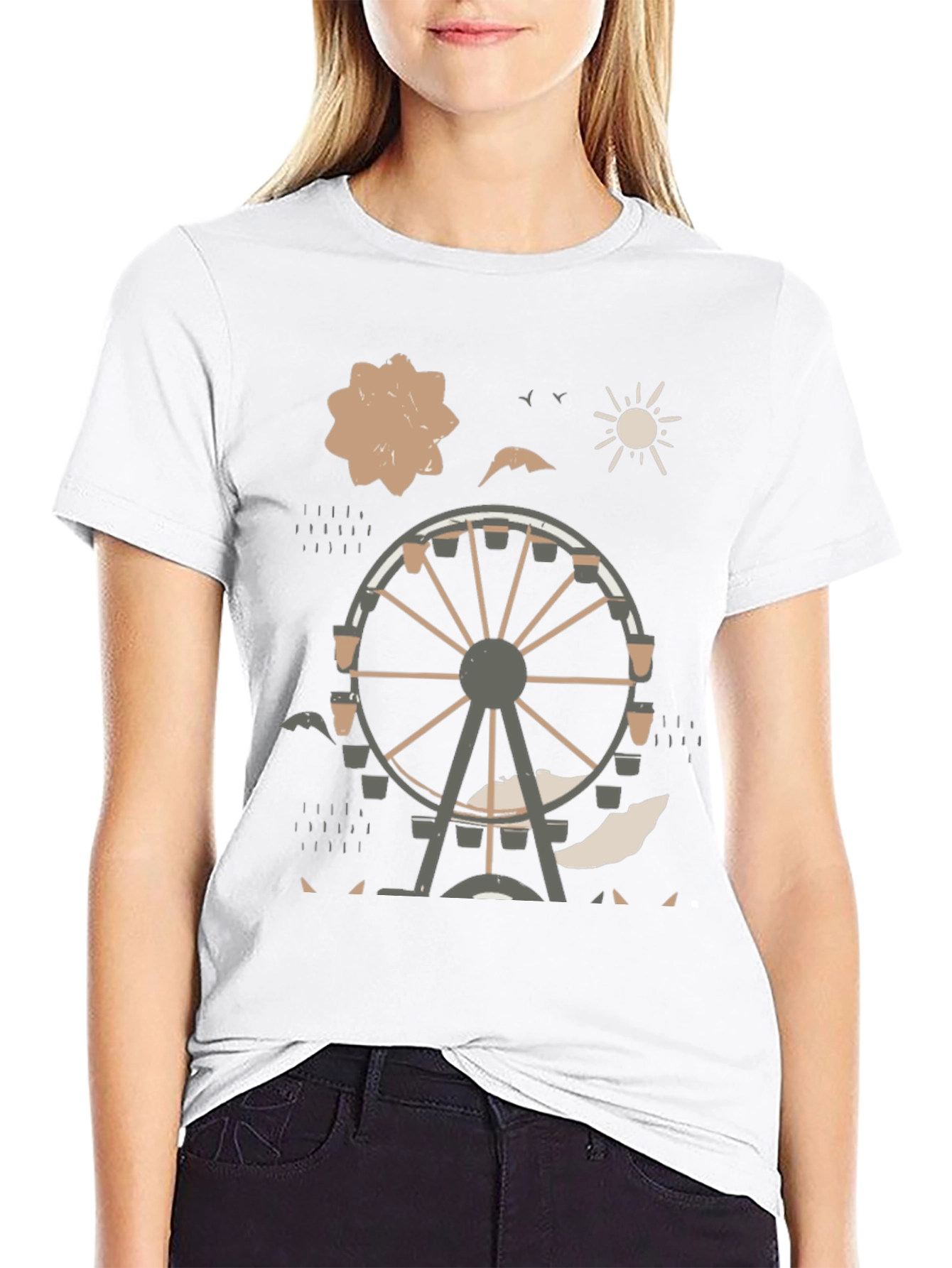 Ferris Wheel Graphic Tee - Urban Style Black Cotton