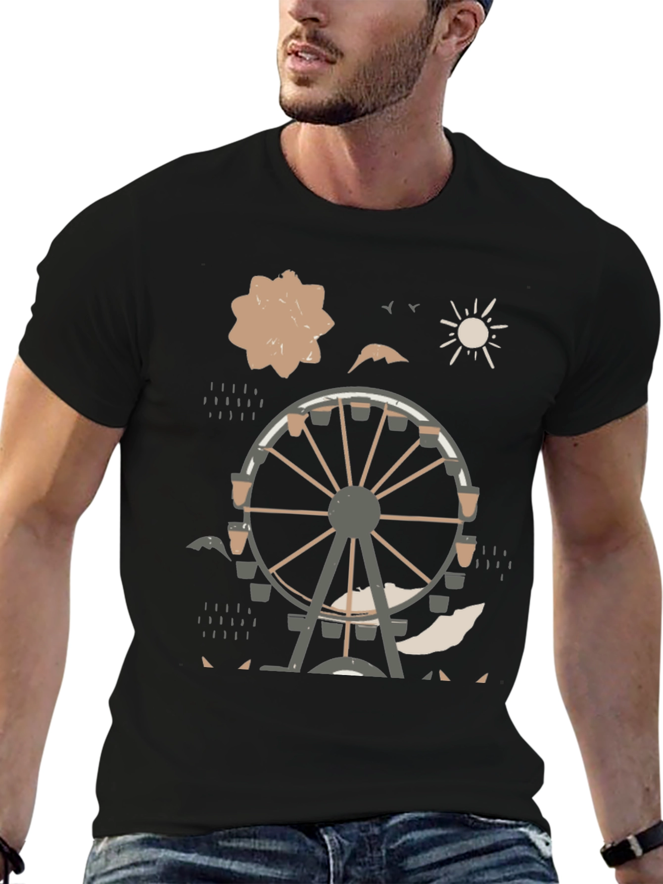 Ferris Wheel Graphic Tee - Urban Style Black Cotton
