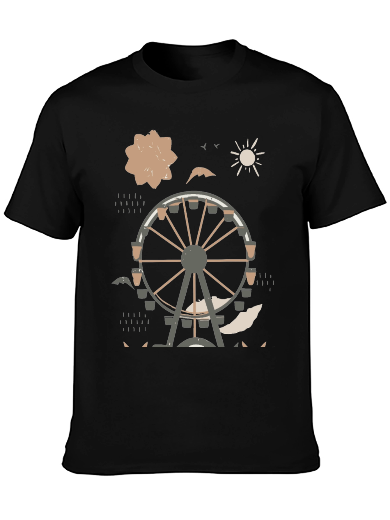 Ferris Wheel Graphic Tee - Urban Style Black Cotton