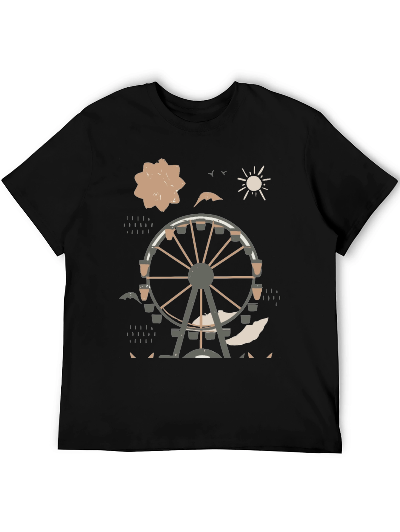 Ferris Wheel Graphic Tee - Urban Style Black Cotton