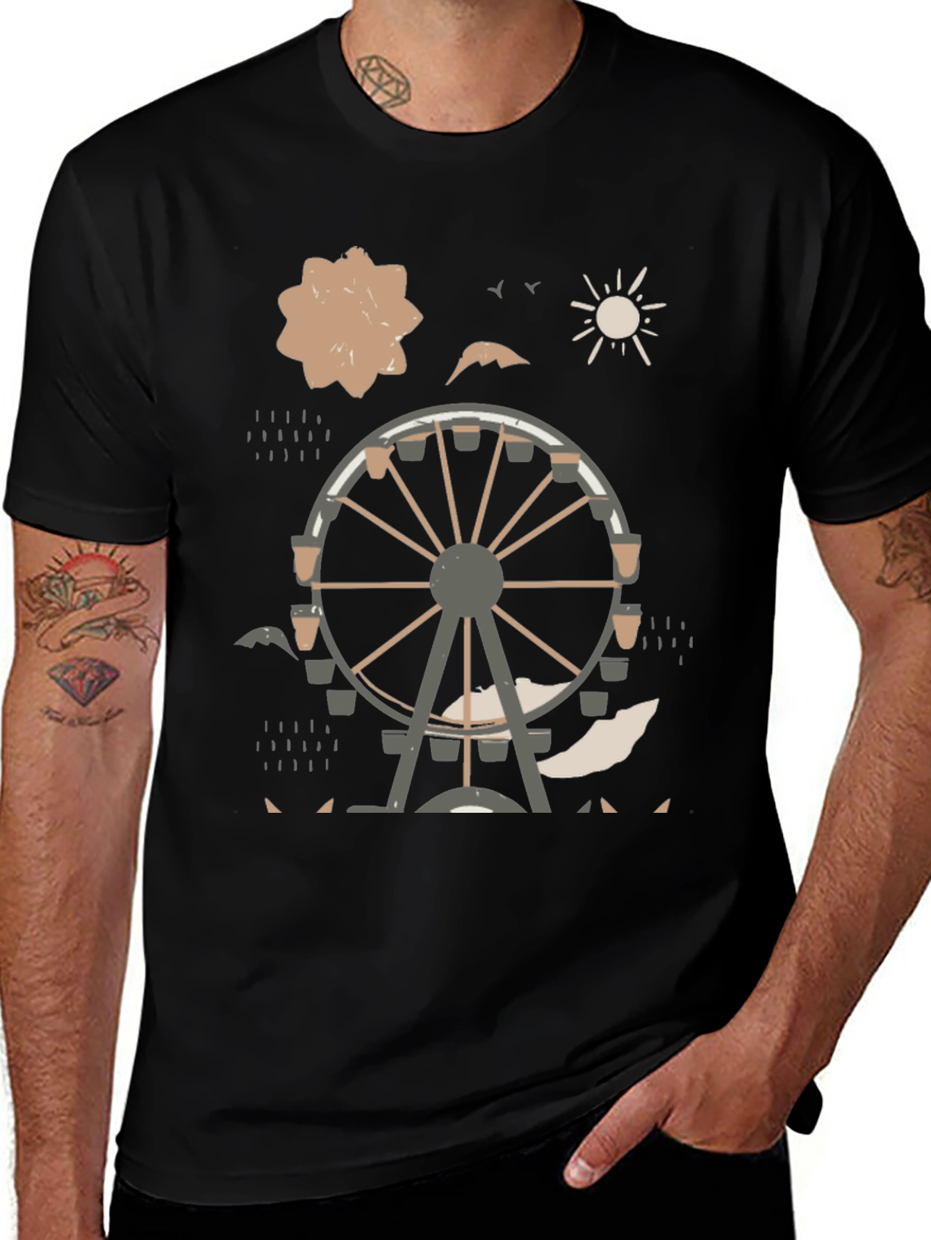 Ferris Wheel Graphic Tee - Urban Style Black Cotton