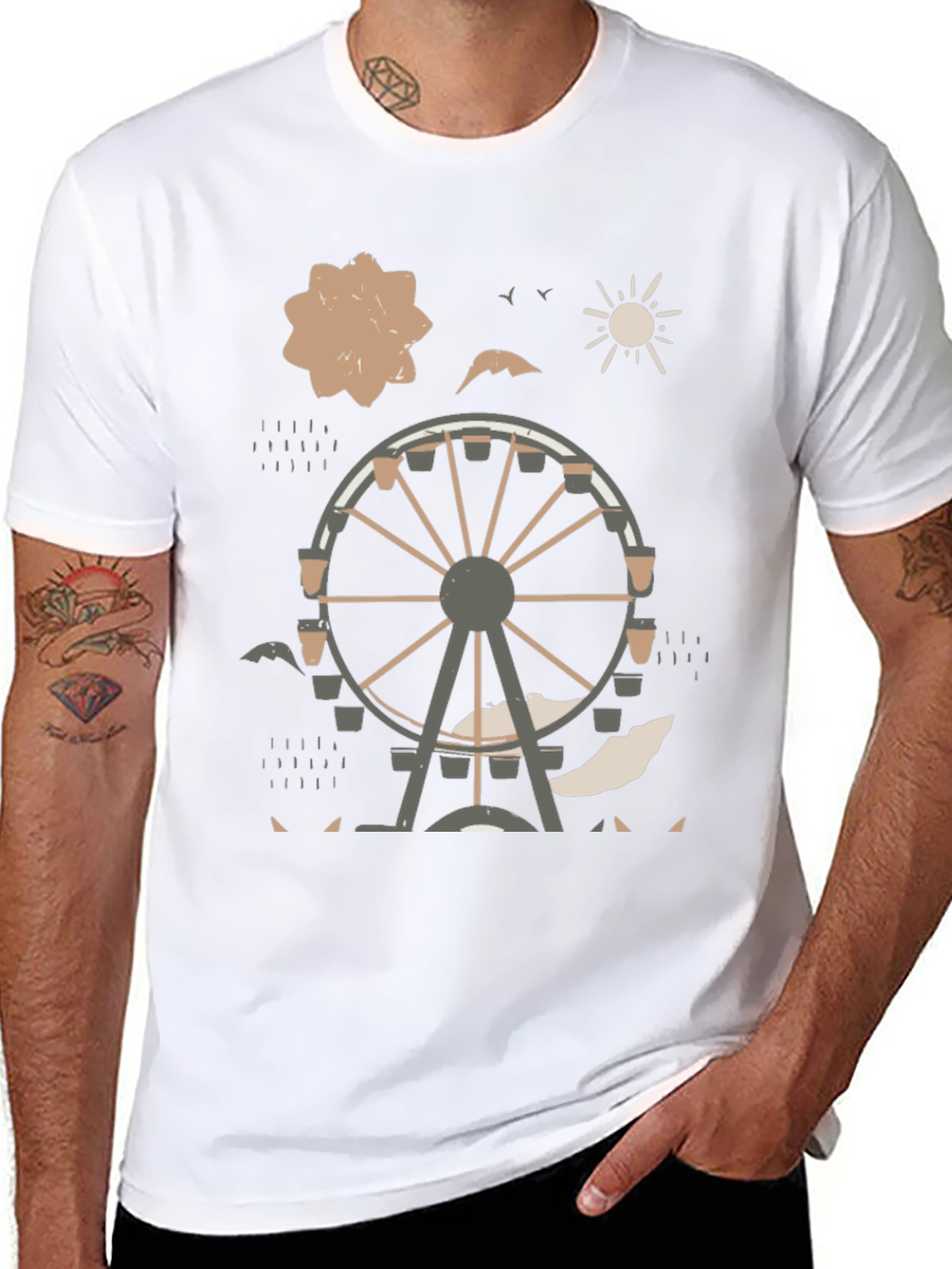 Ferris Wheel Graphic Tee - Urban Style Black Cotton