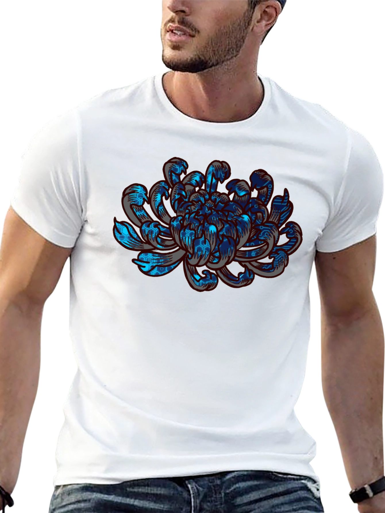 Tech Flower Graphic Tee - Modern Artistic Design