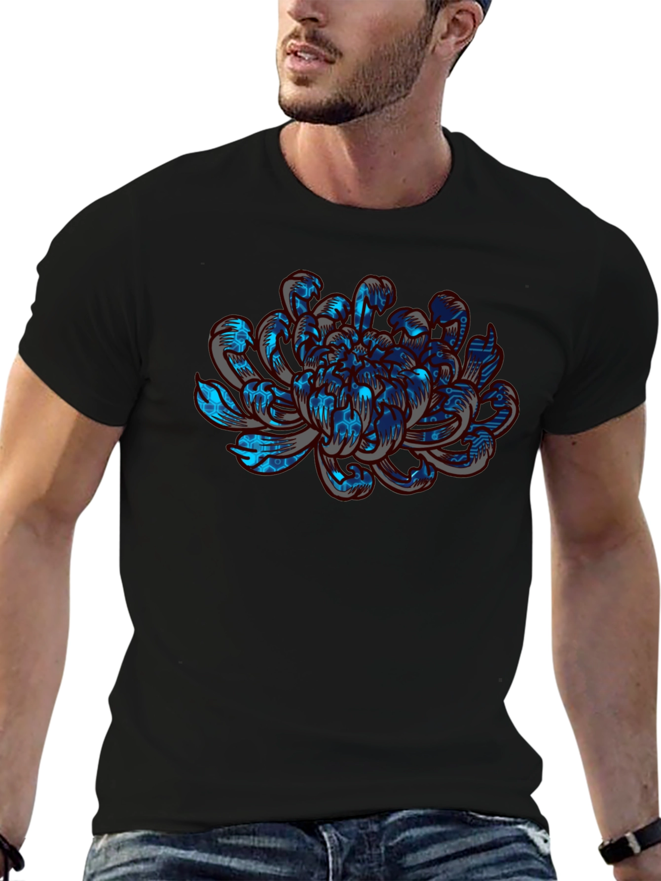 Tech Flower Graphic Tee - Modern Artistic Design