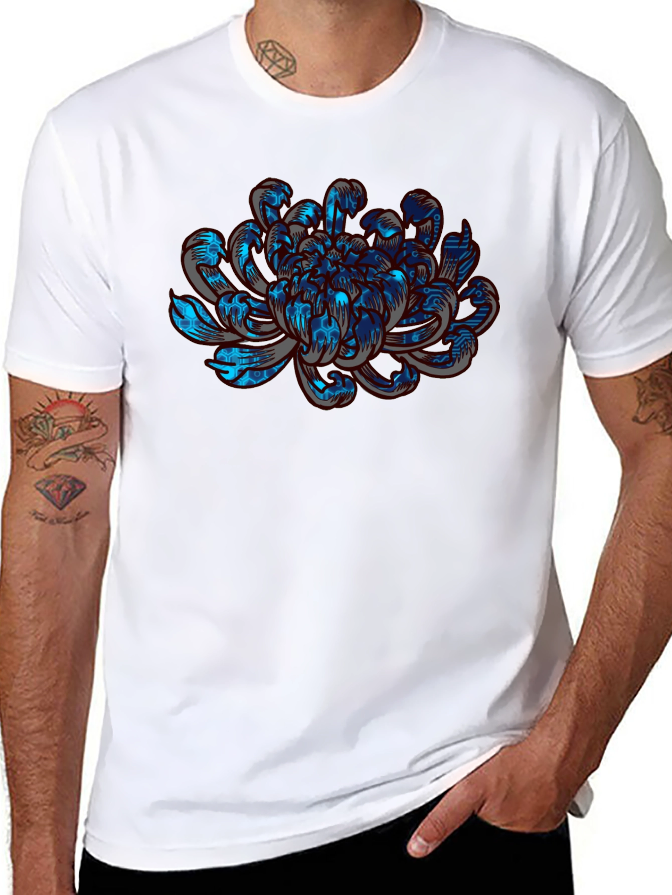 Tech Flower Graphic Tee - Modern Artistic Design