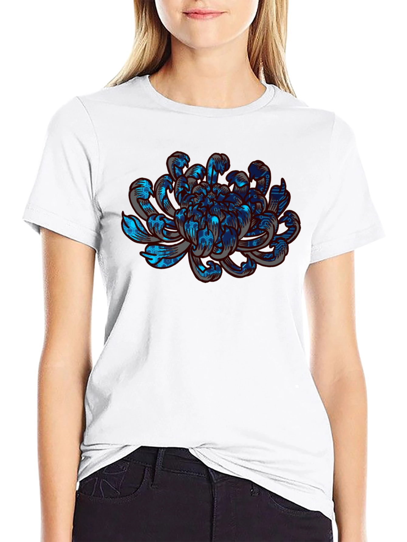Tech Flower Graphic Tee - Modern Artistic Design
