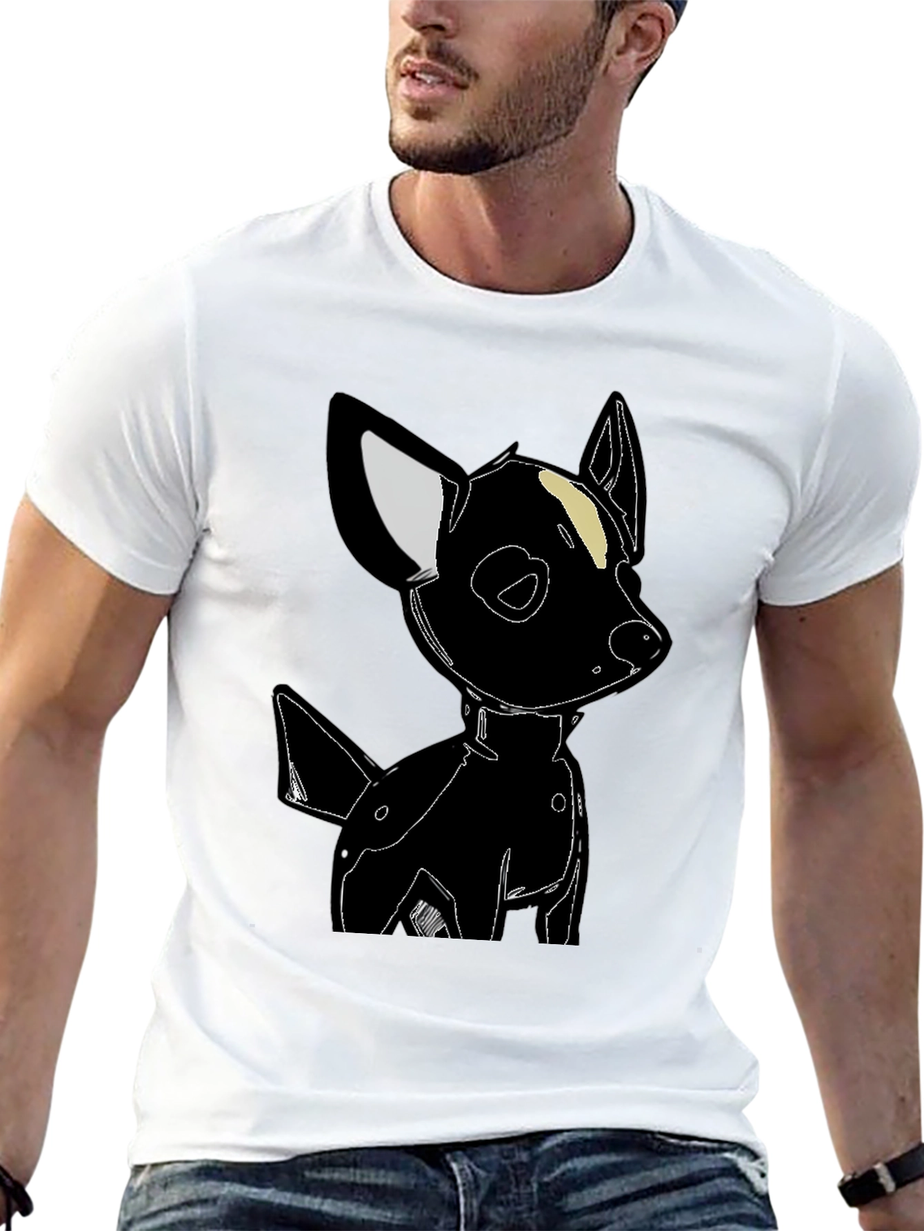Black Dog Graphic Tee - Cute Cartoon Style