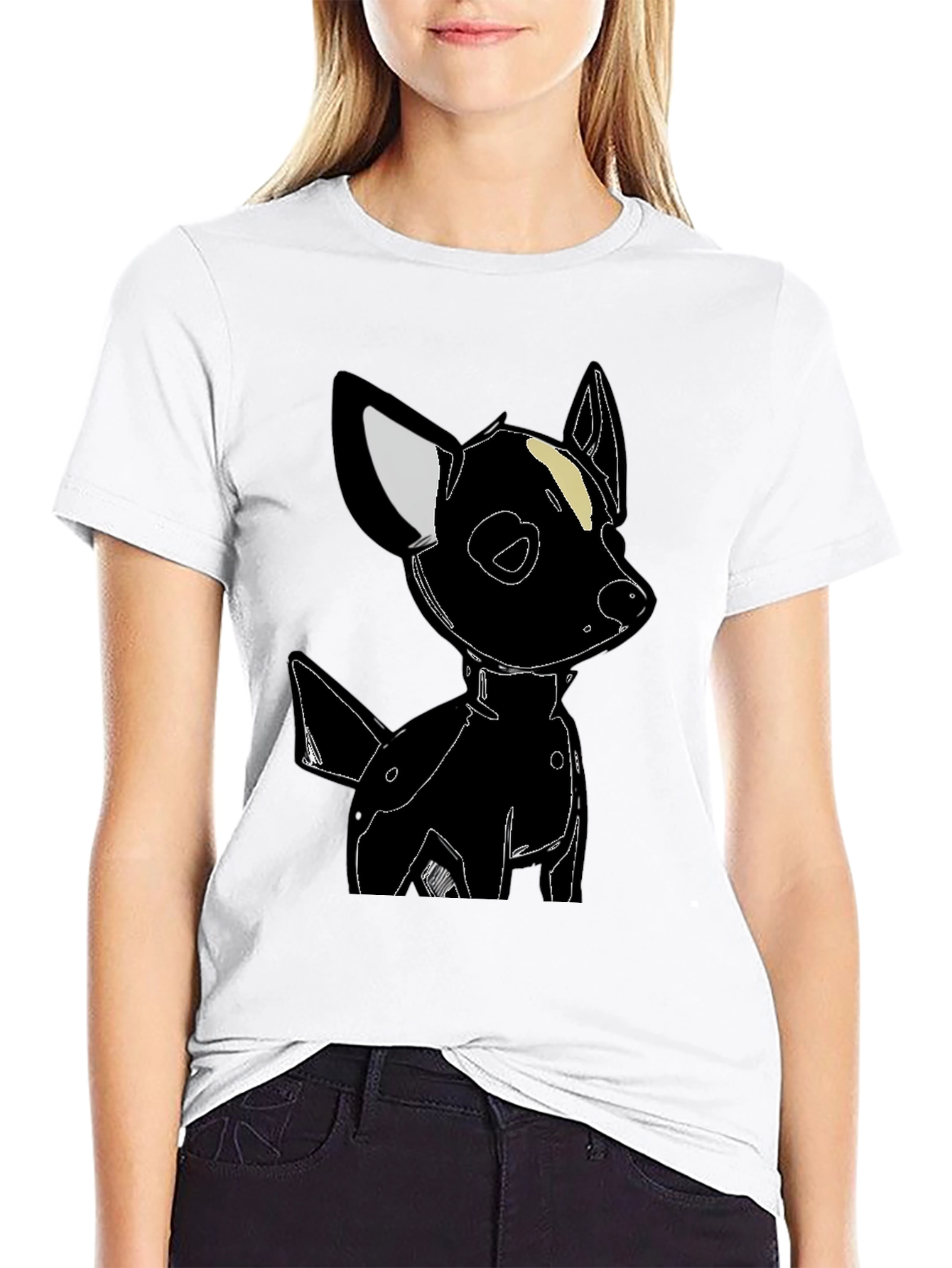 Black Dog Graphic Tee - Cute Cartoon Style
