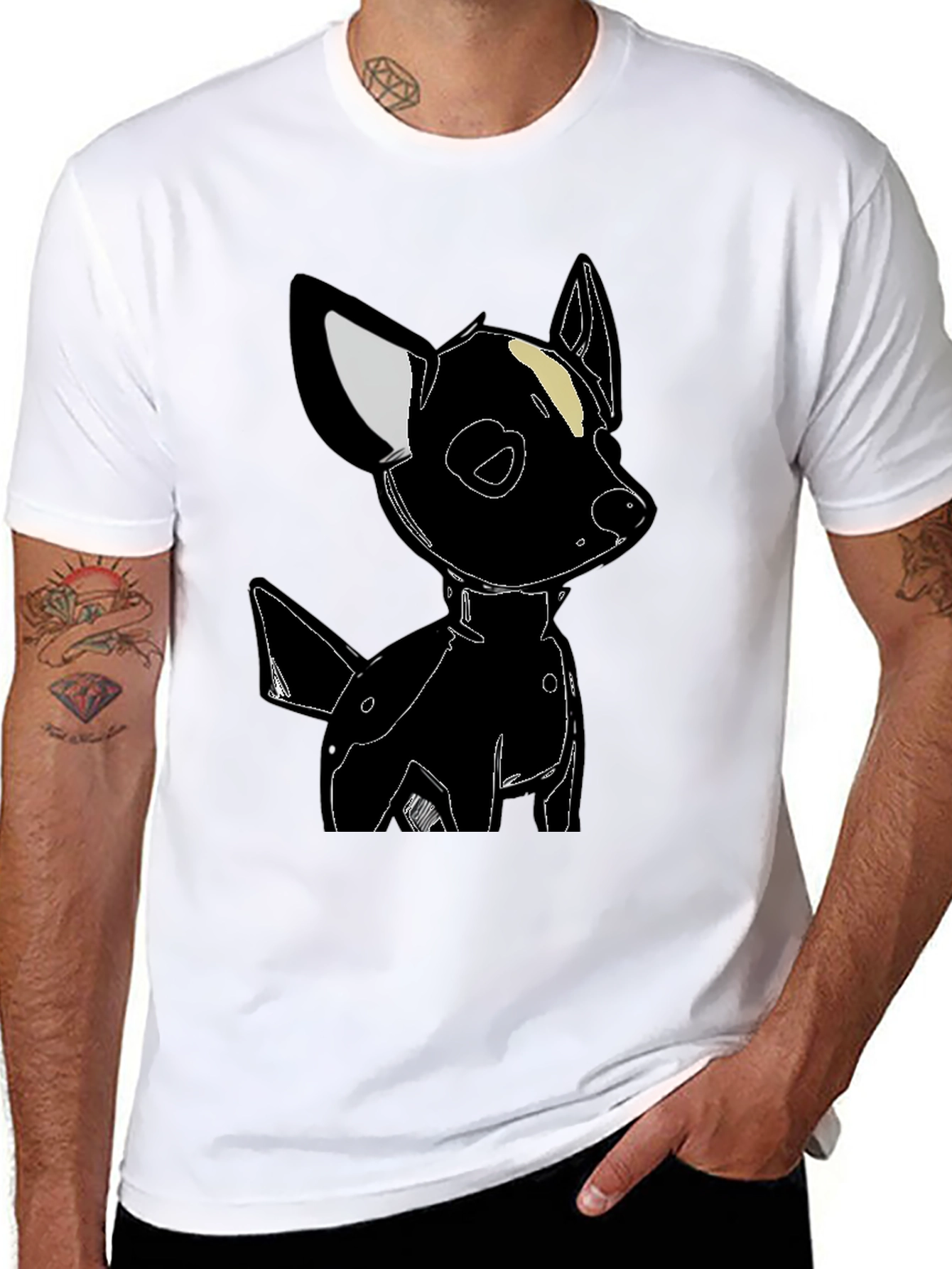 Black Dog Graphic Tee - Cute Cartoon Style