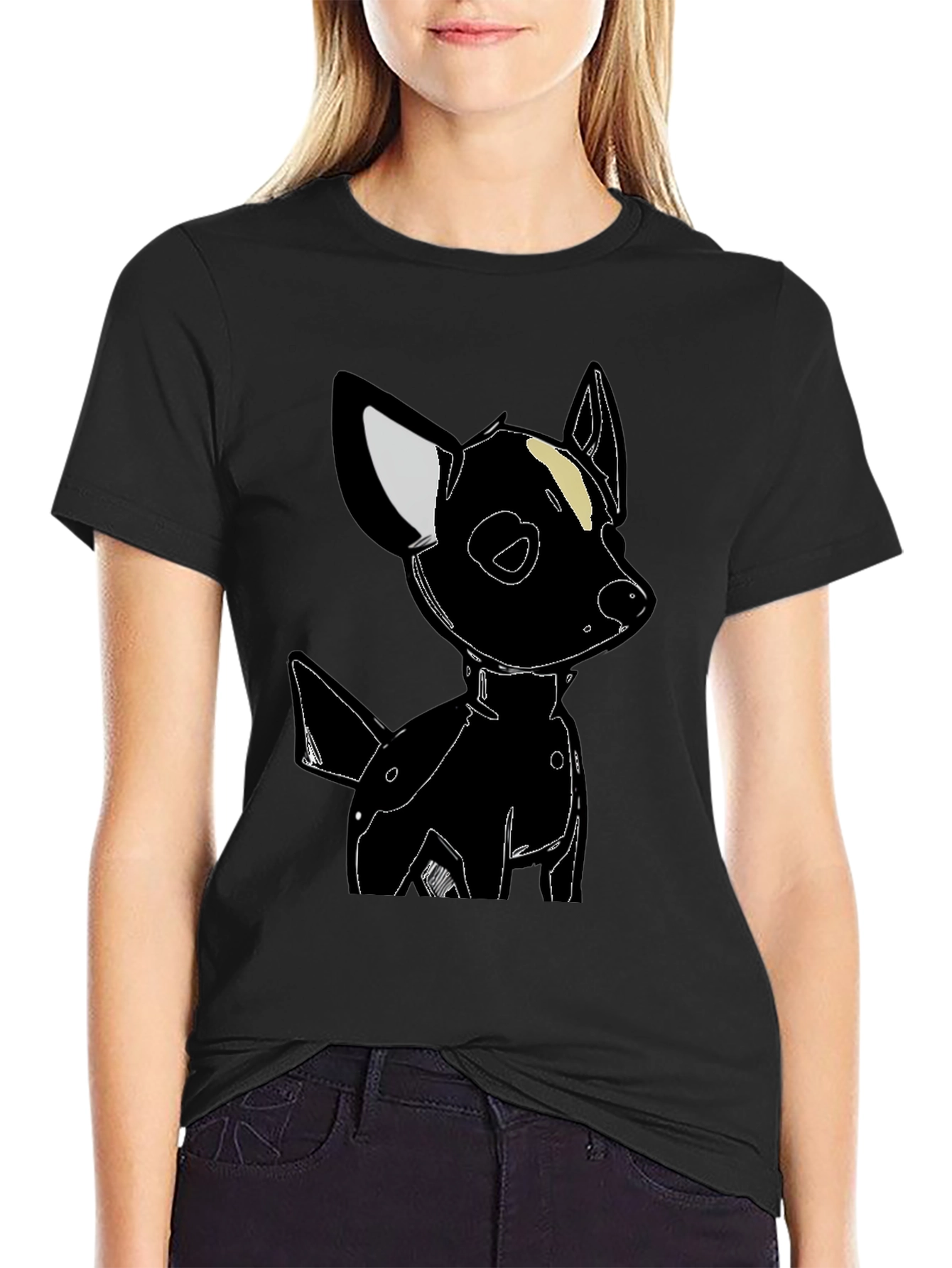 Black Dog Graphic Tee - Cute Cartoon Style