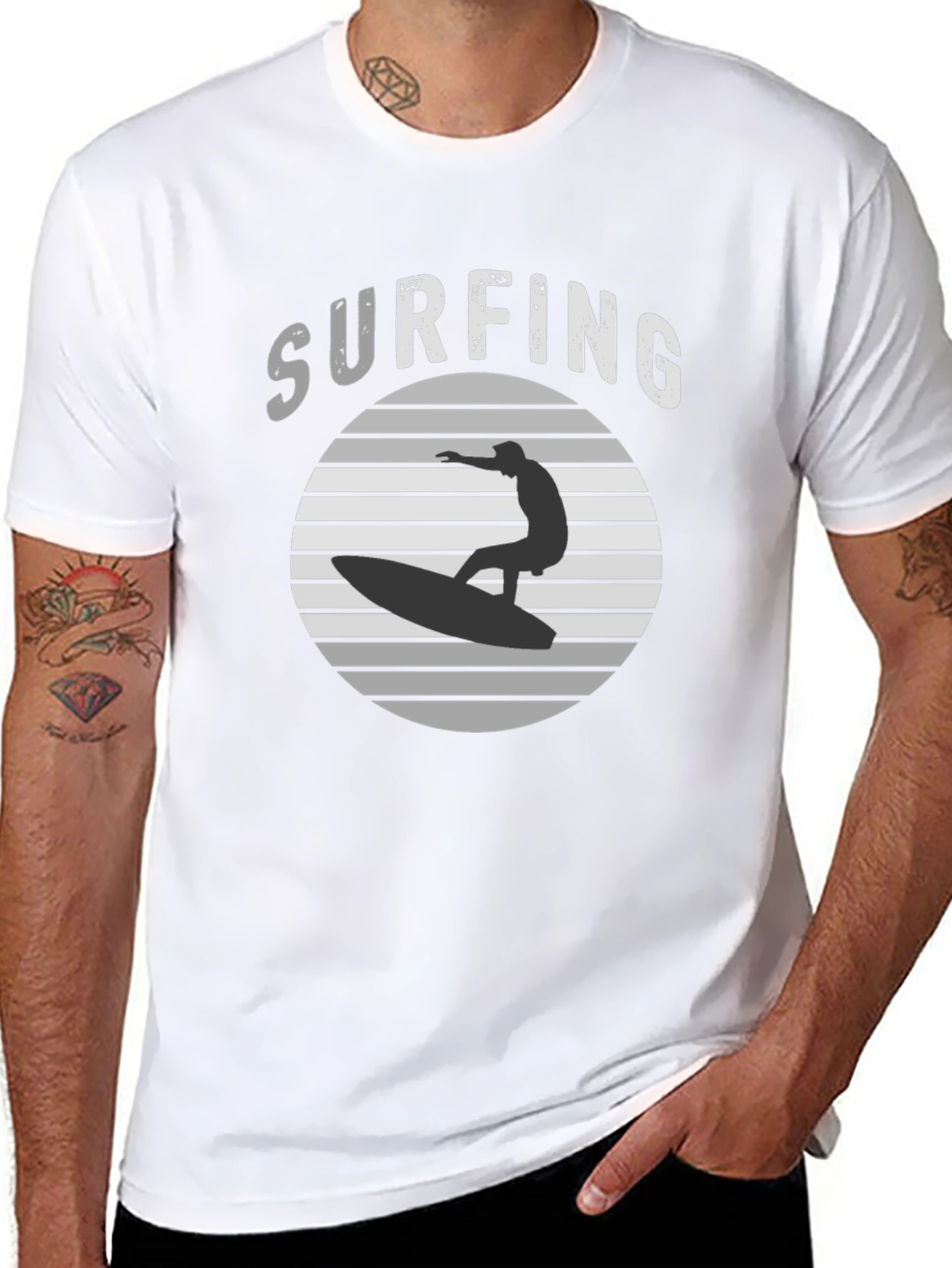 Surfing Silhouette Graphic Tee - Black