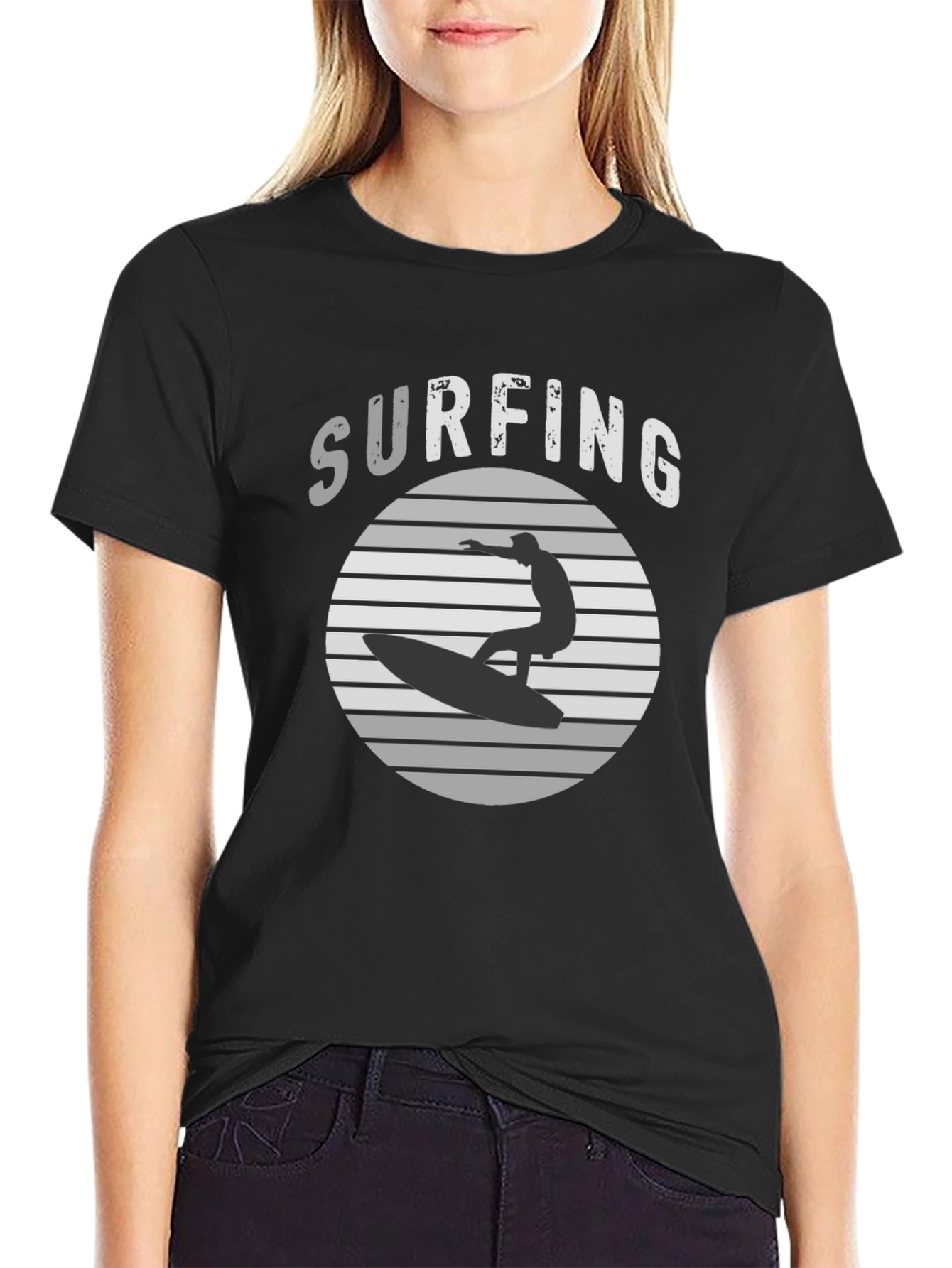 Surfing Silhouette Graphic Tee - Black
