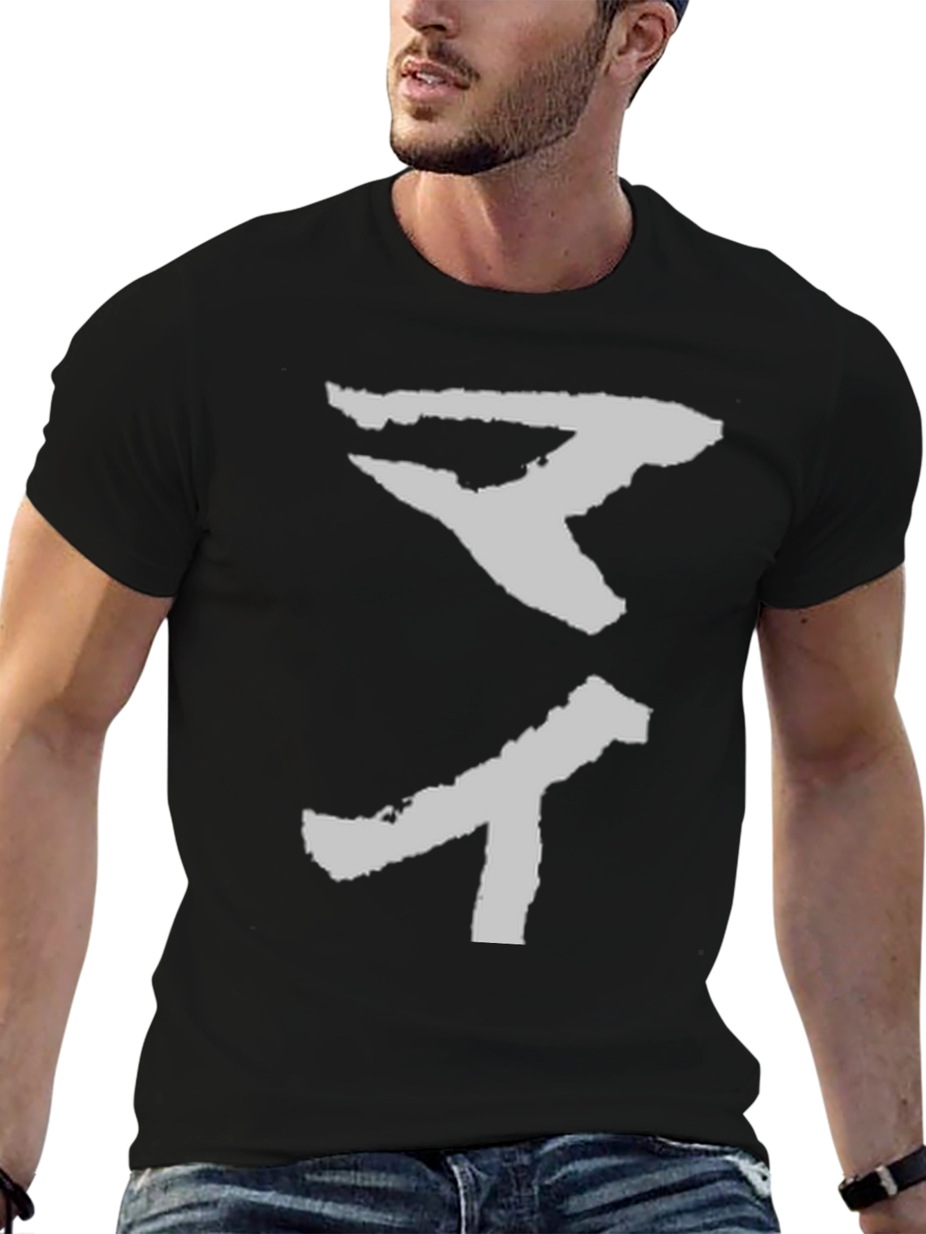 Black T-Shirt with Abstract Graphic Print