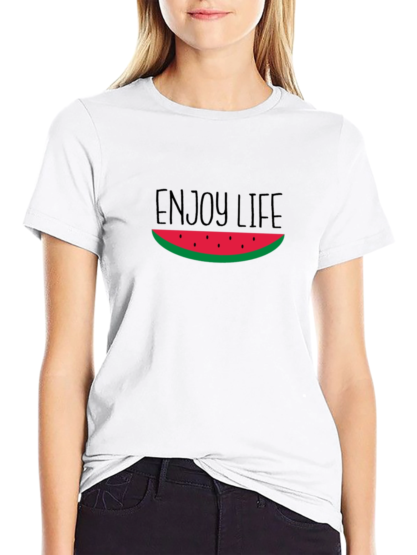 Enjoy Life Watermelon Slice Graphic Black T-Shirt