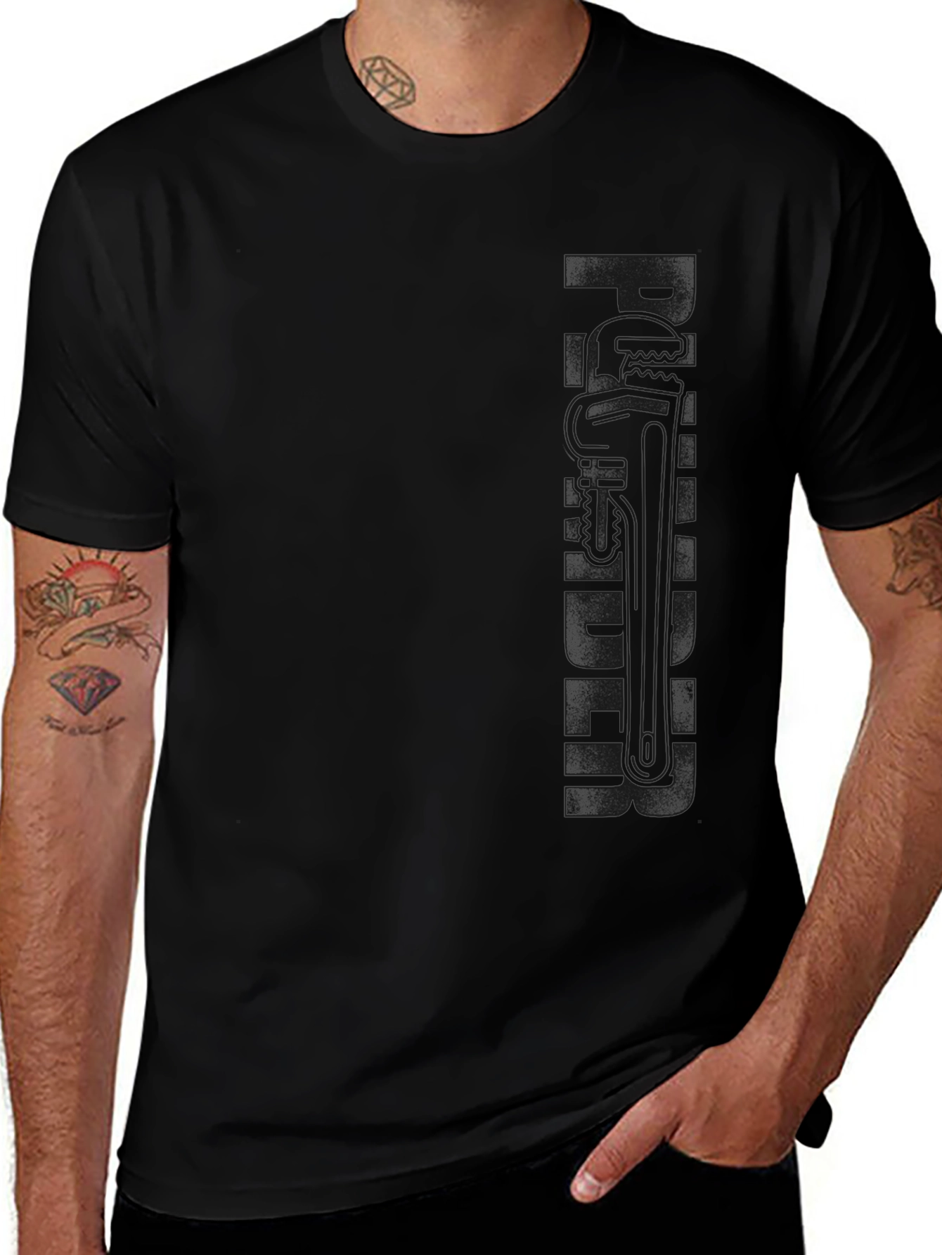 Black Plumber Graphic Print T-Shirt