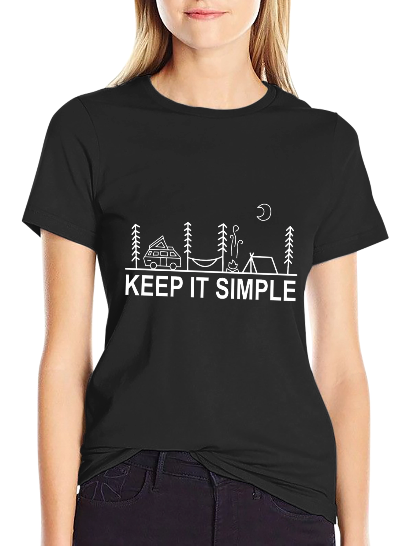 Keep It Simple Camping Graphic Tee - Black
