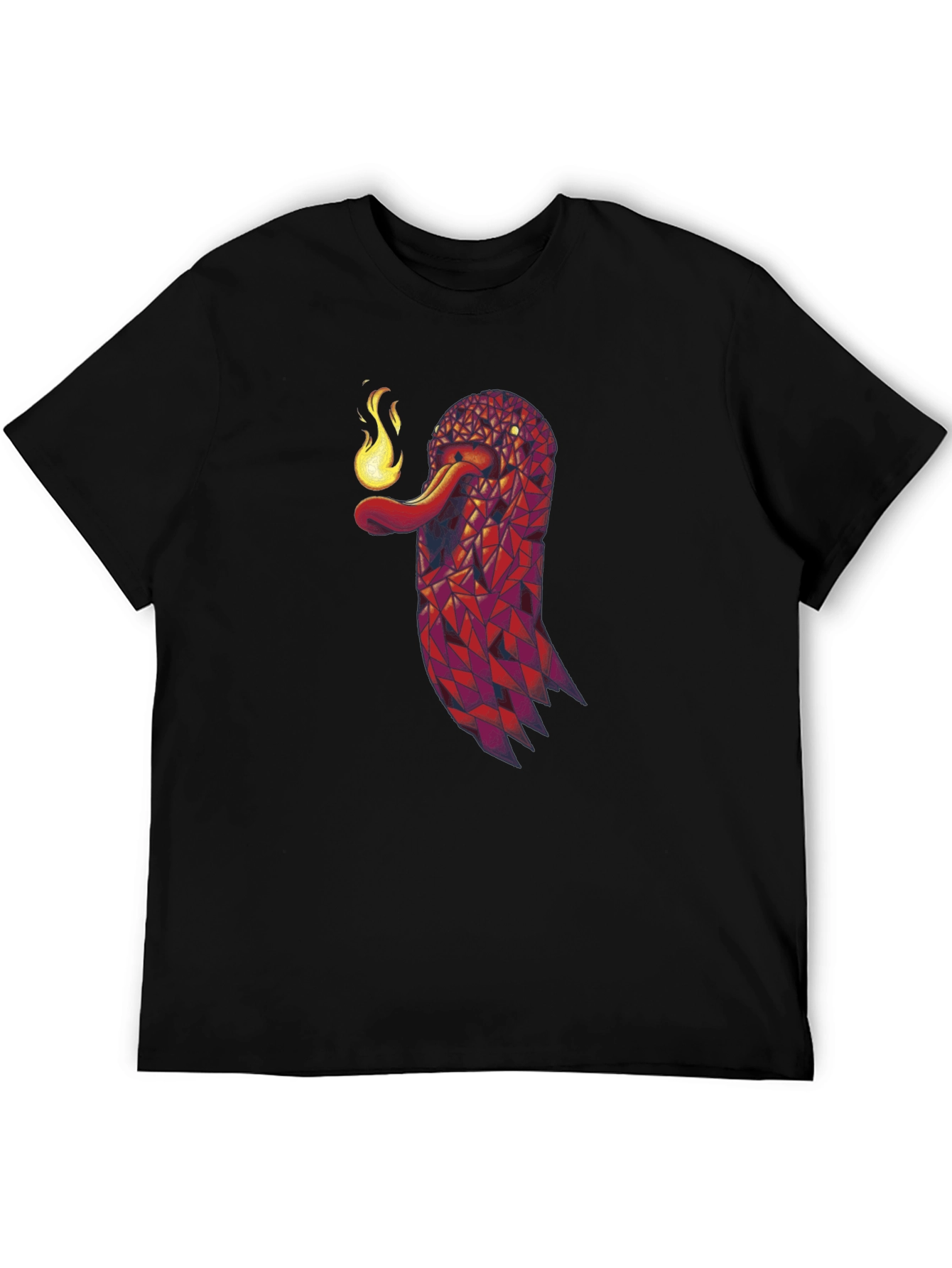 Geometric Snake Fire Breath Graphic Tee - Black