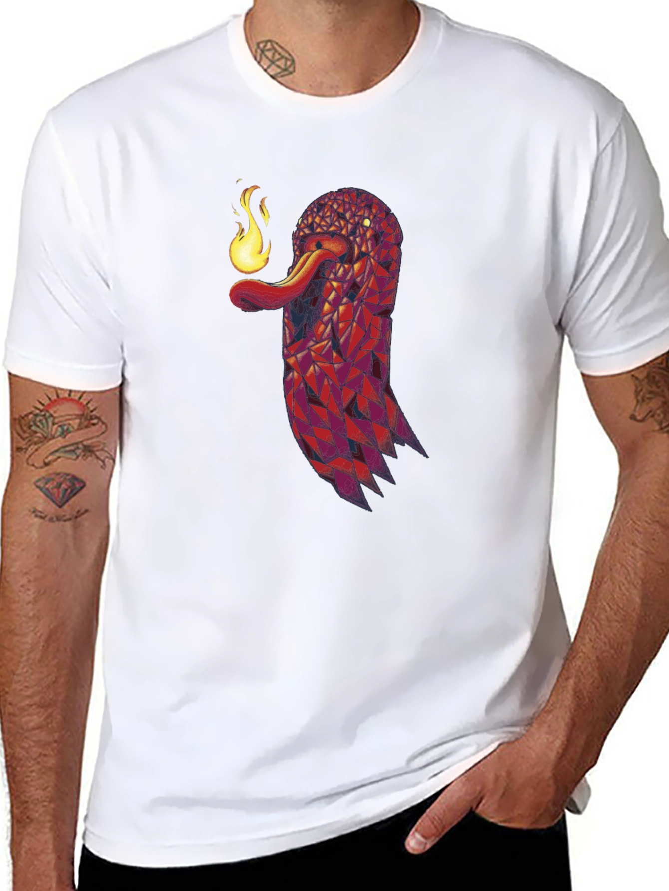 Geometric Snake Fire Breath Graphic Tee - Black