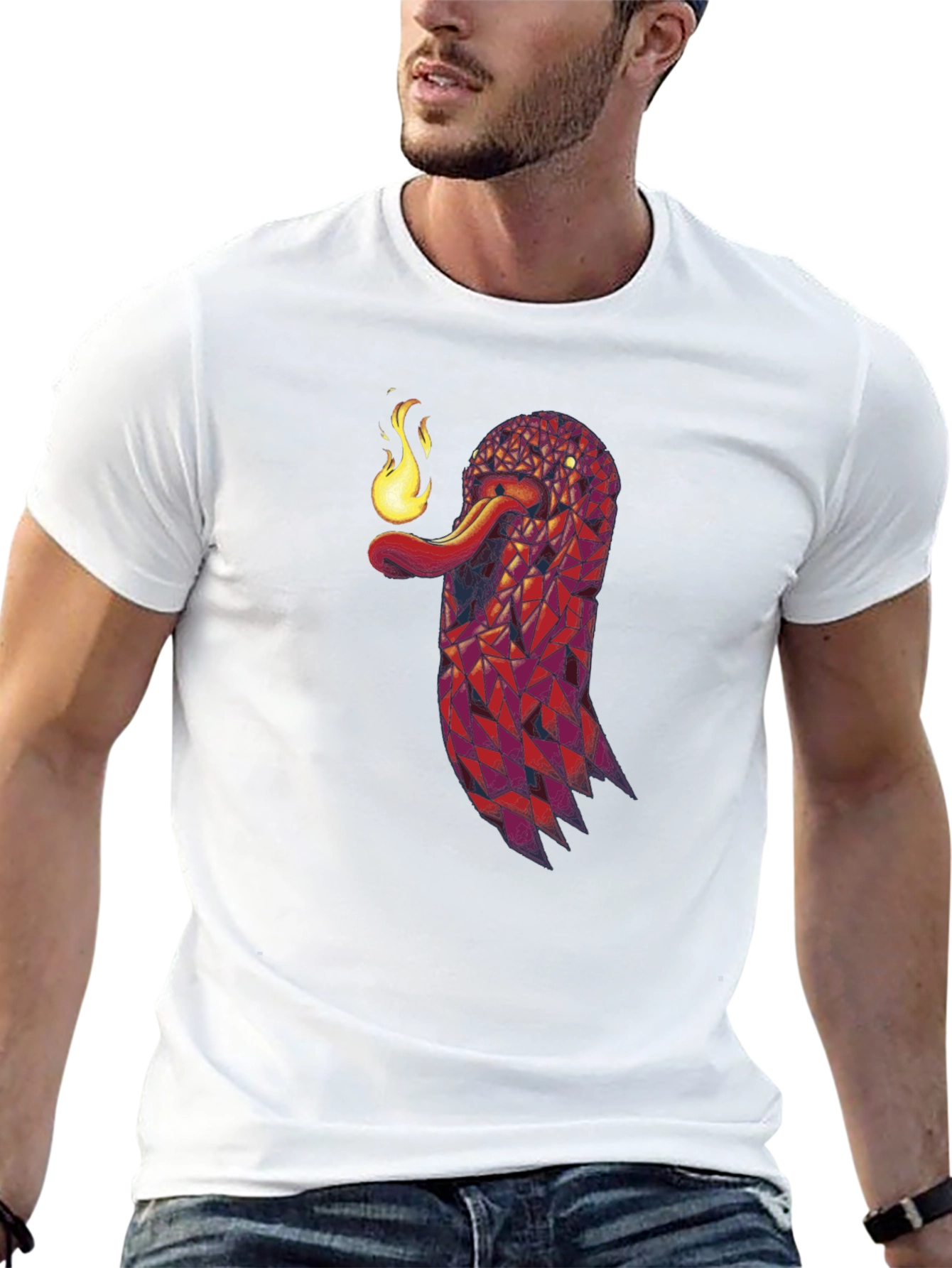 Geometric Snake Fire Breath Graphic Tee - Black