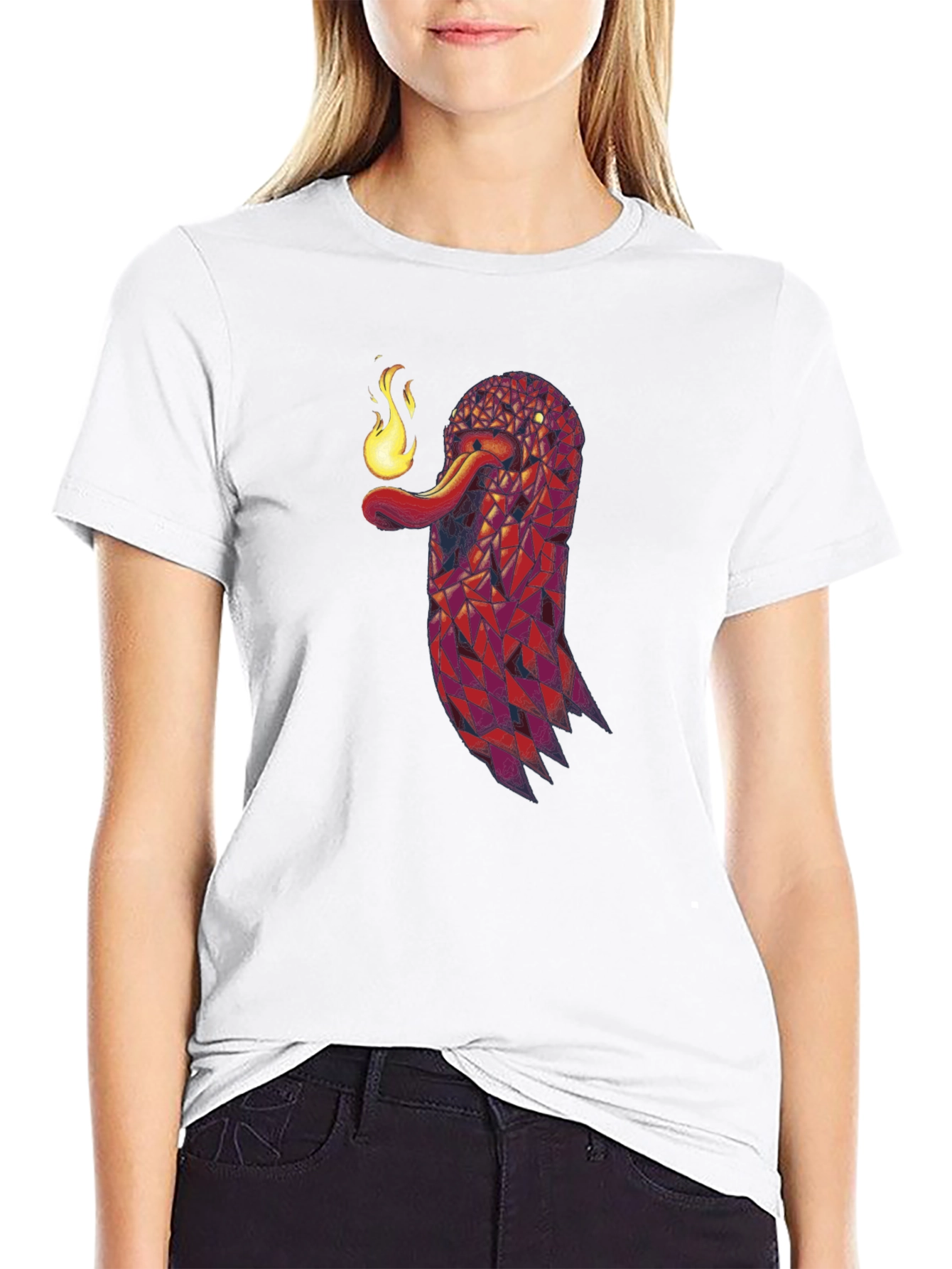 Geometric Snake Fire Breath Graphic Tee - Black