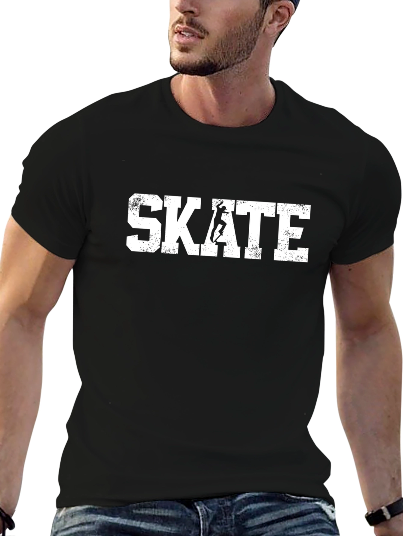 Skateboarding T-Shirt - Black Cotton Graphic Tee