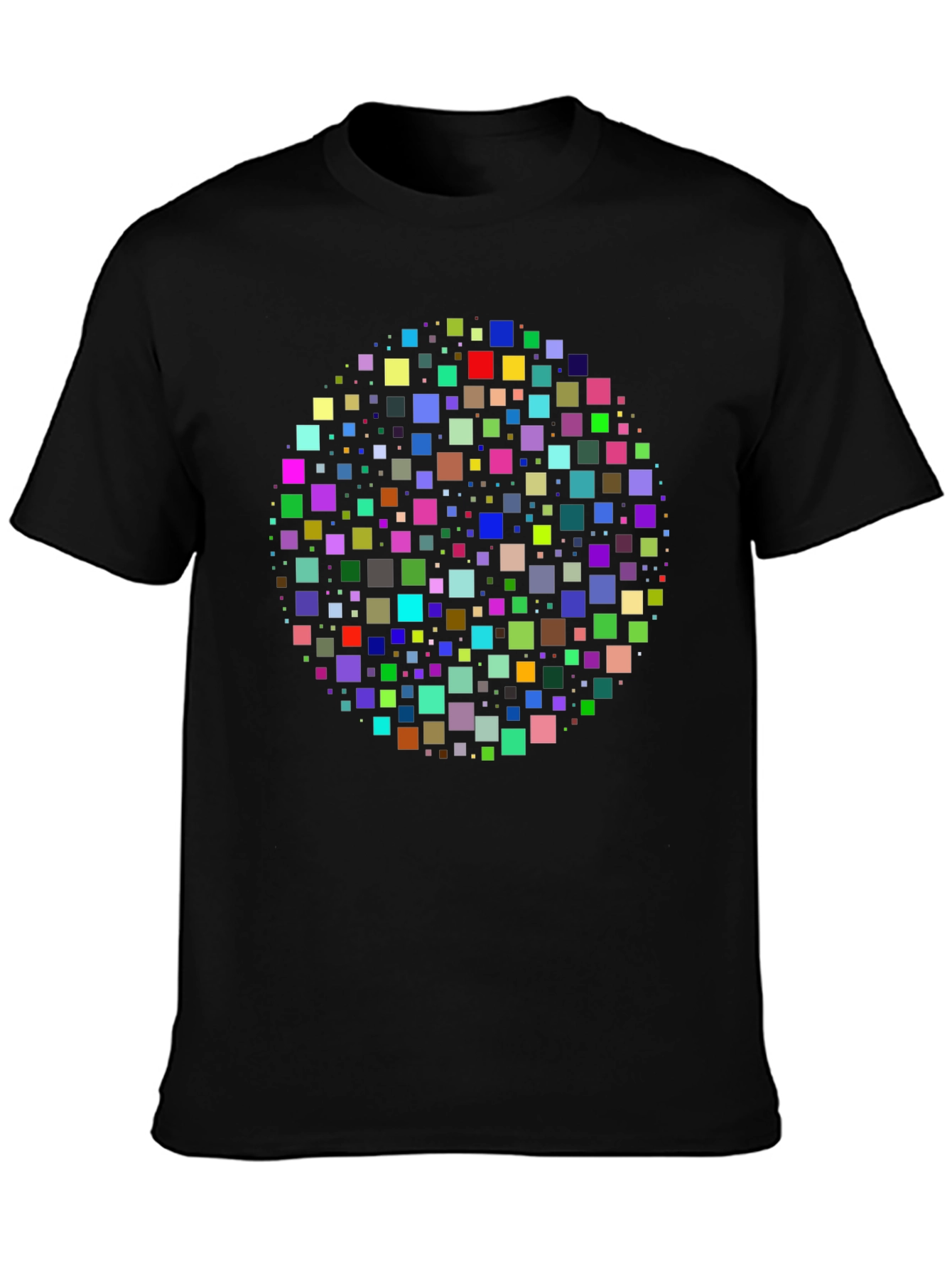 Geometric Square Pixel Pattern Black T-Shirt