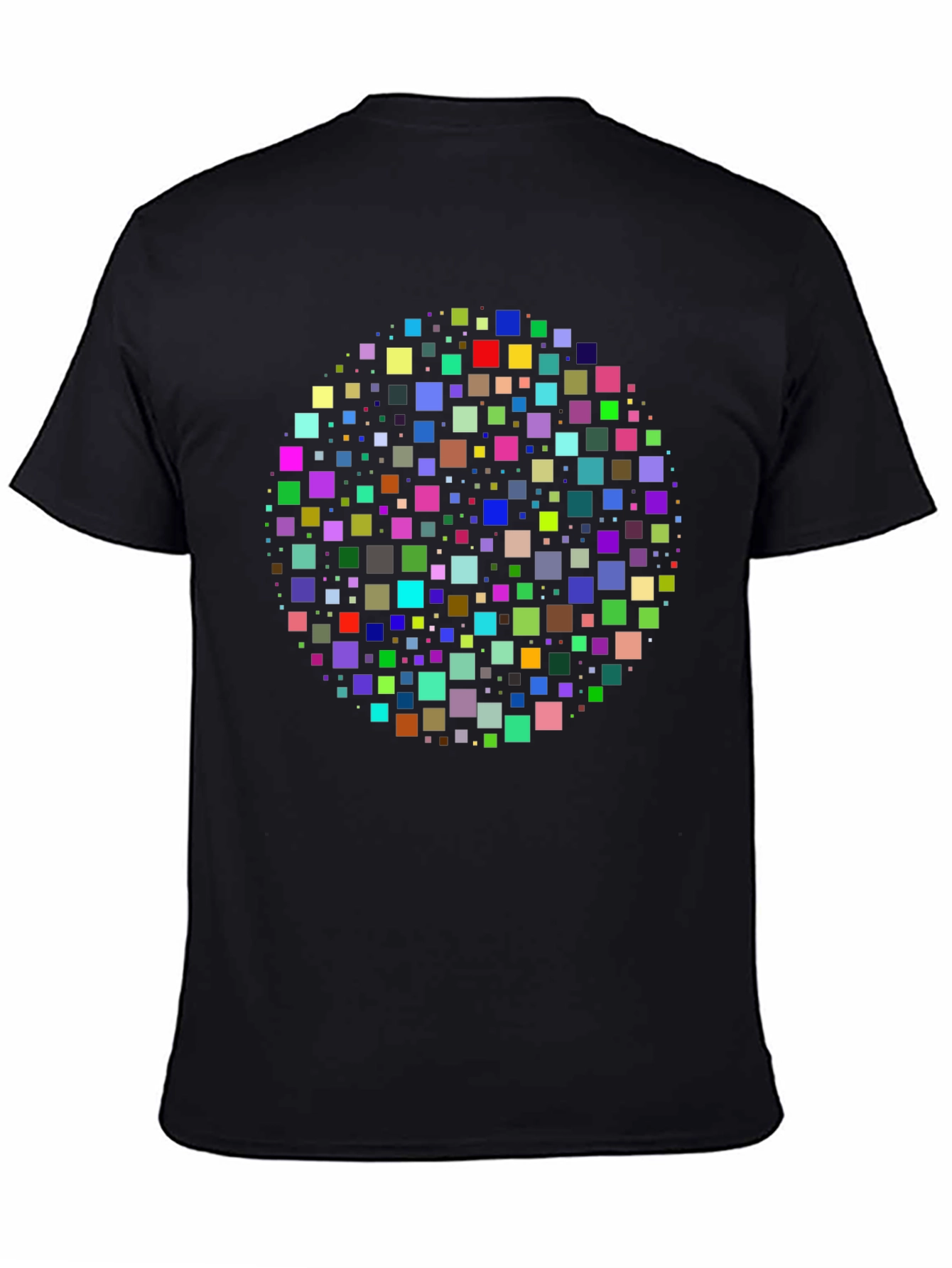 Geometric Square Pixel Pattern Black T-Shirt