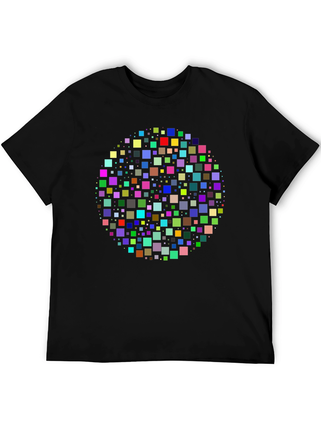 Geometric Square Pixel Pattern Black T-Shirt