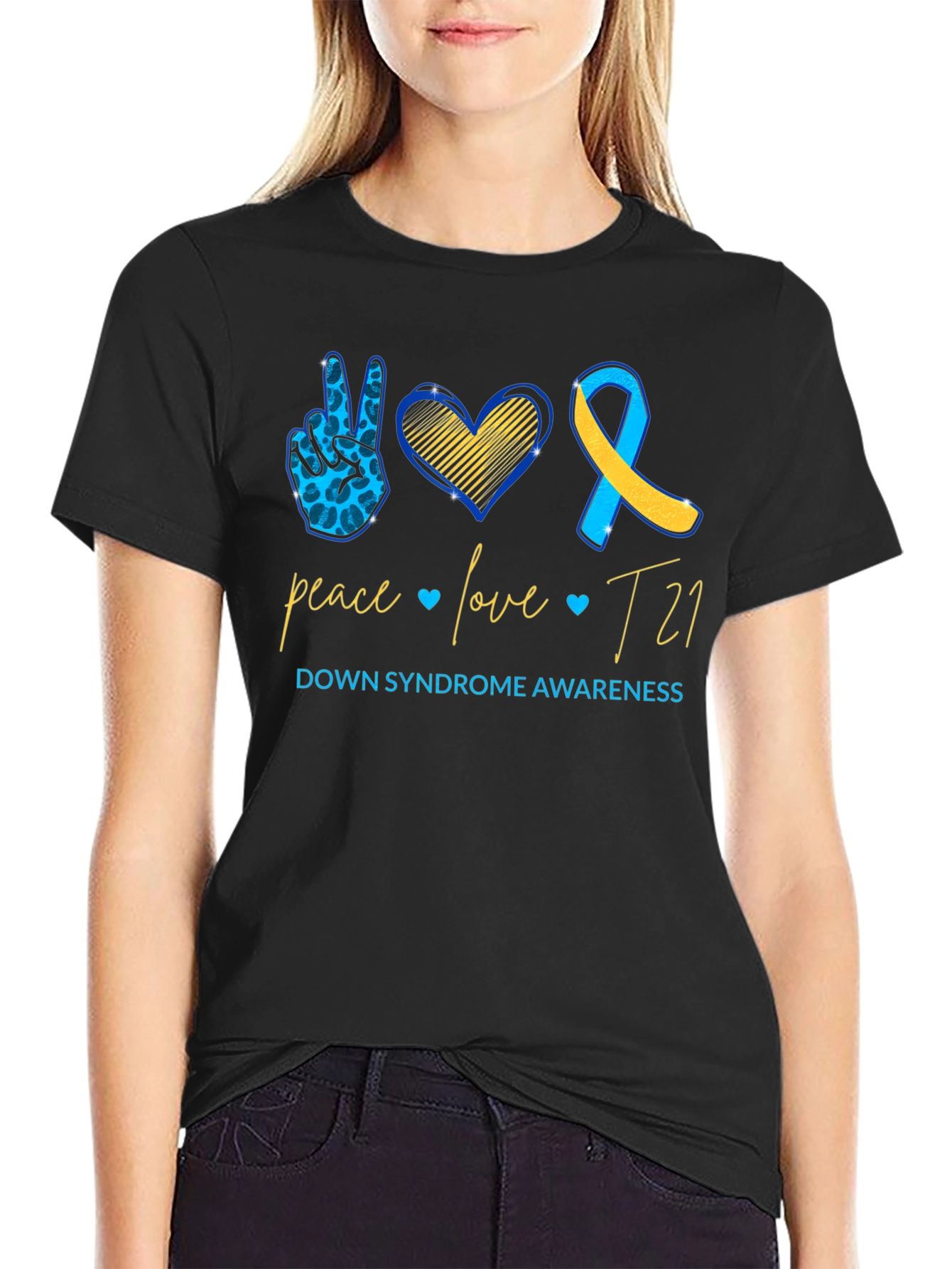 Down Syndrome Awareness T-Shirt: Peace Love T21