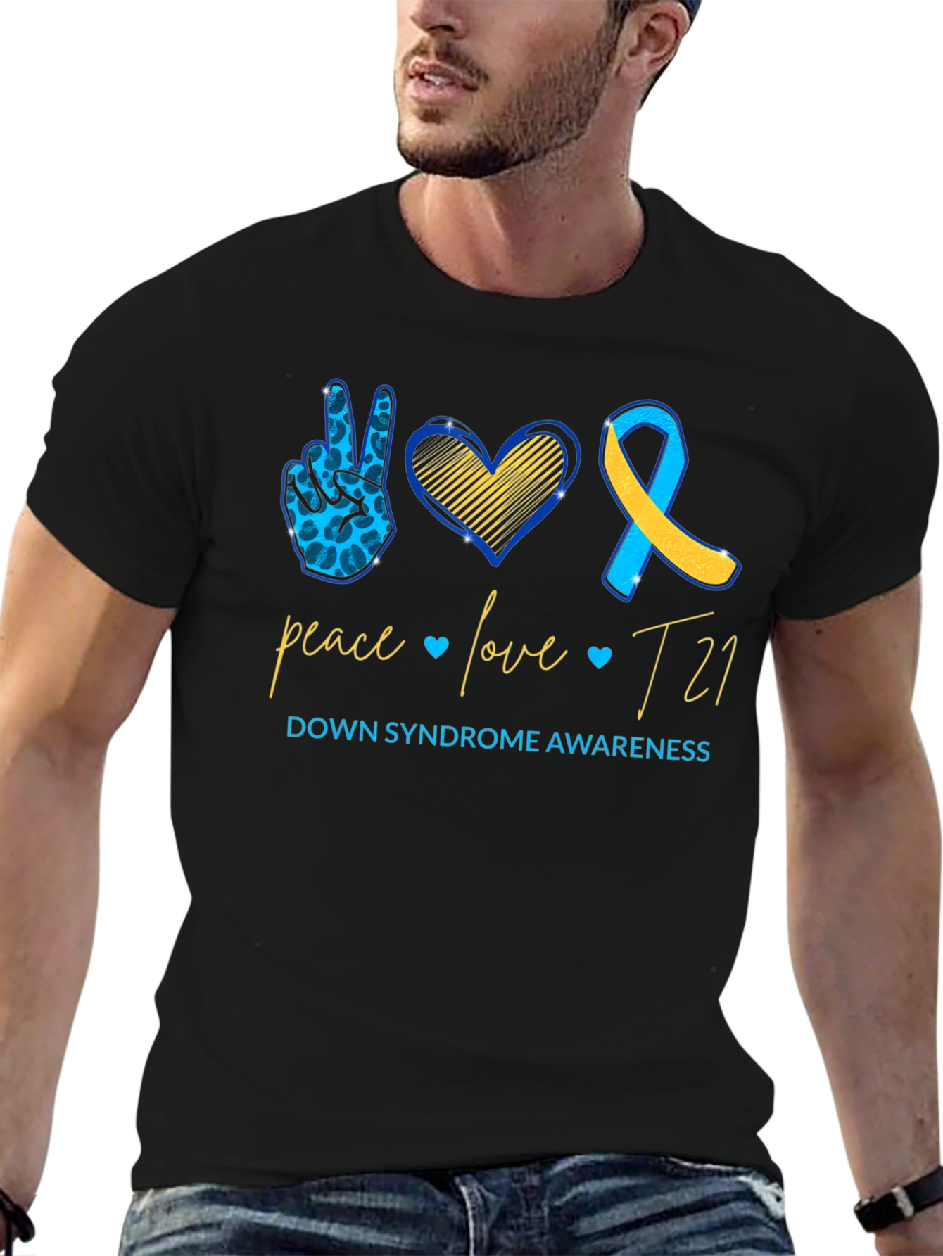 Down Syndrome Awareness T-Shirt: Peace Love T21