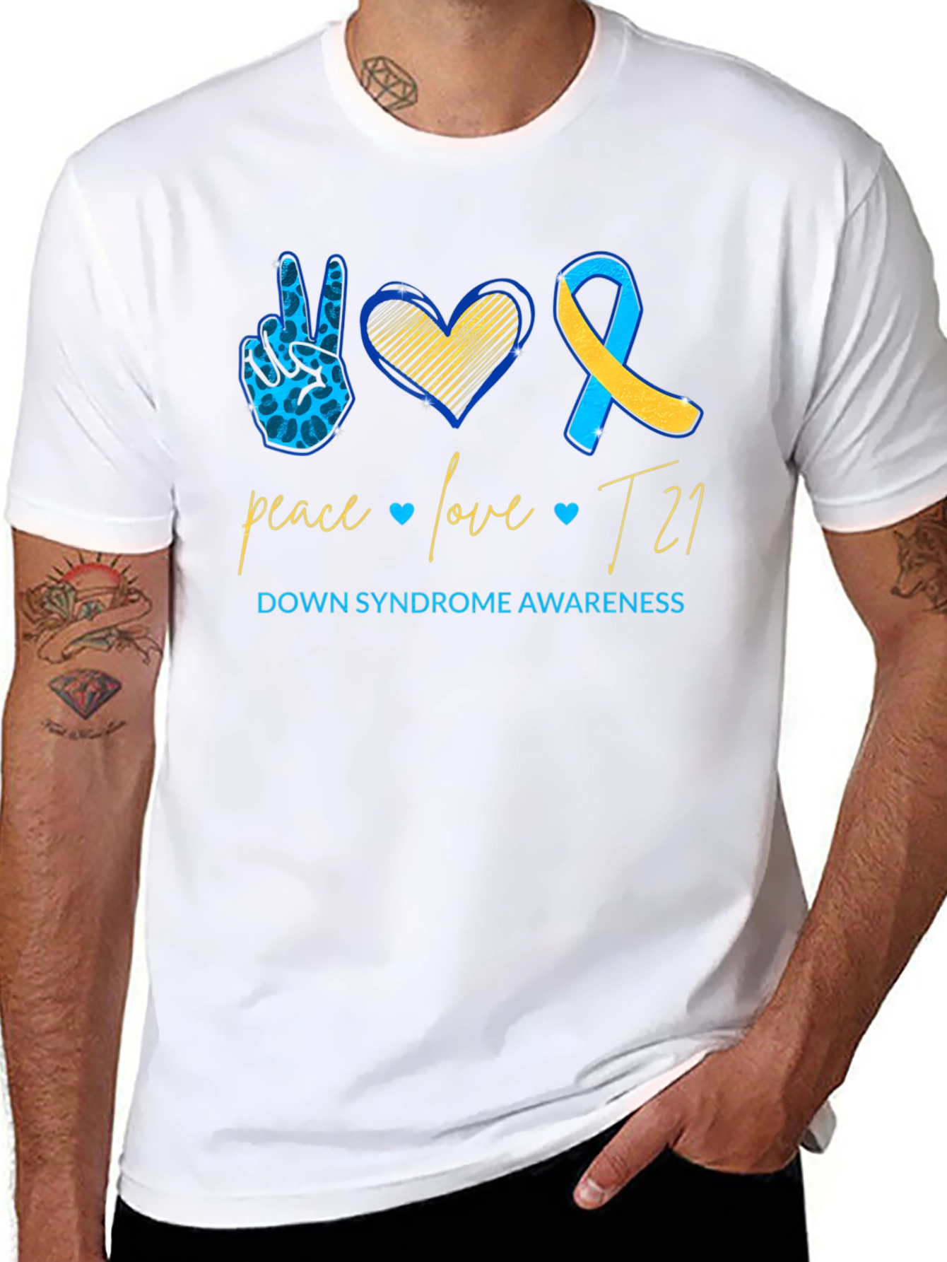 Down Syndrome Awareness T-Shirt: Peace Love T21