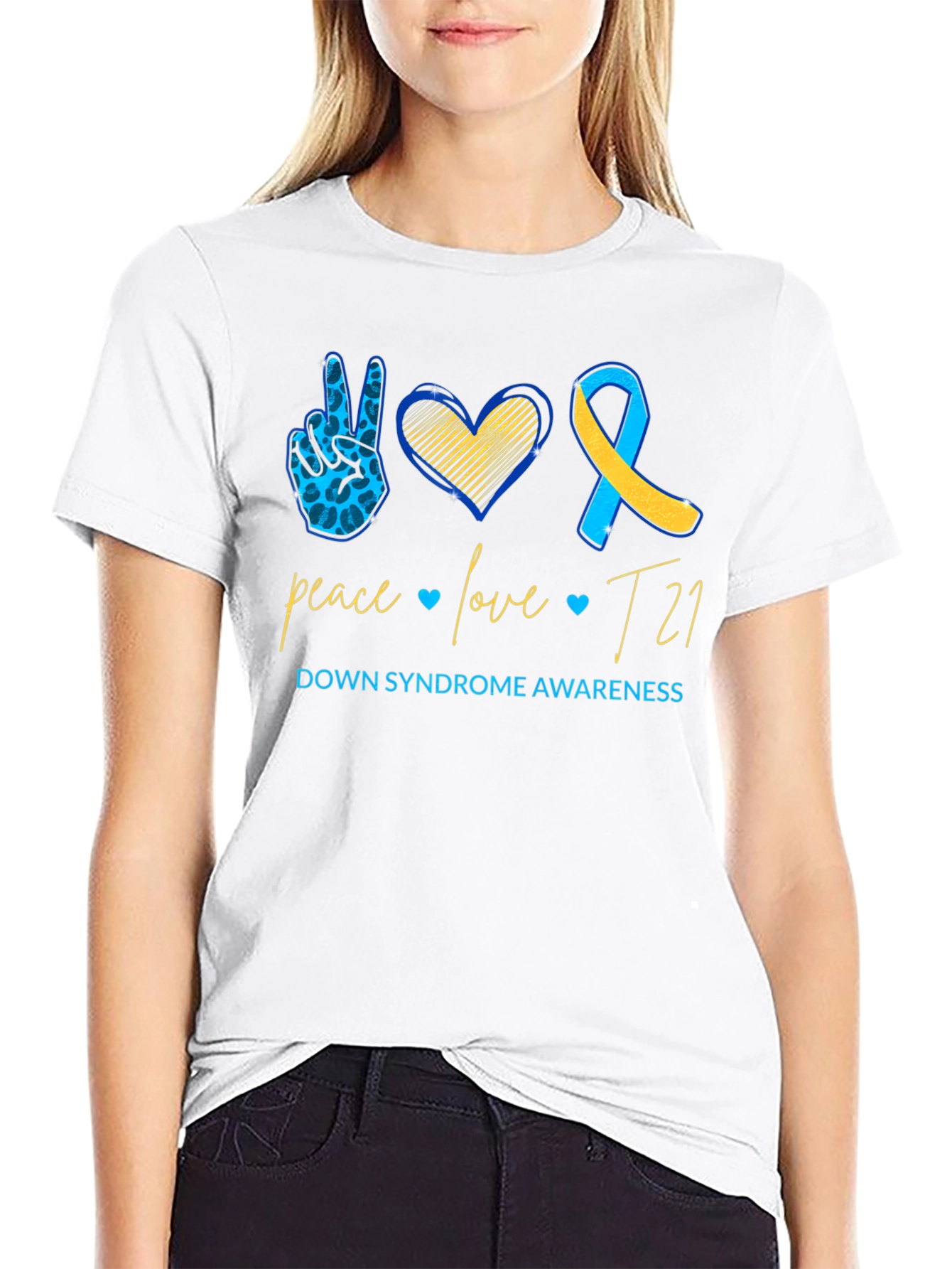 Down Syndrome Awareness T-Shirt: Peace Love T21