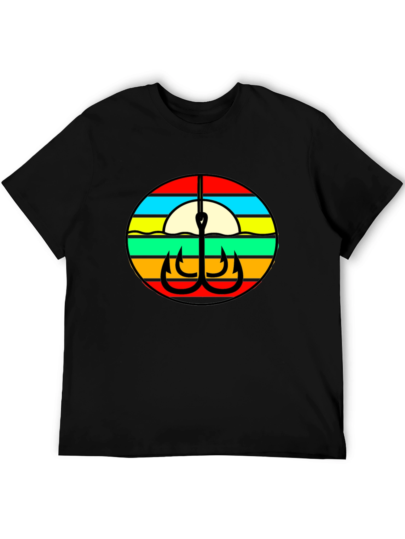 Retro Fishing Hook Graphic Tee - Black