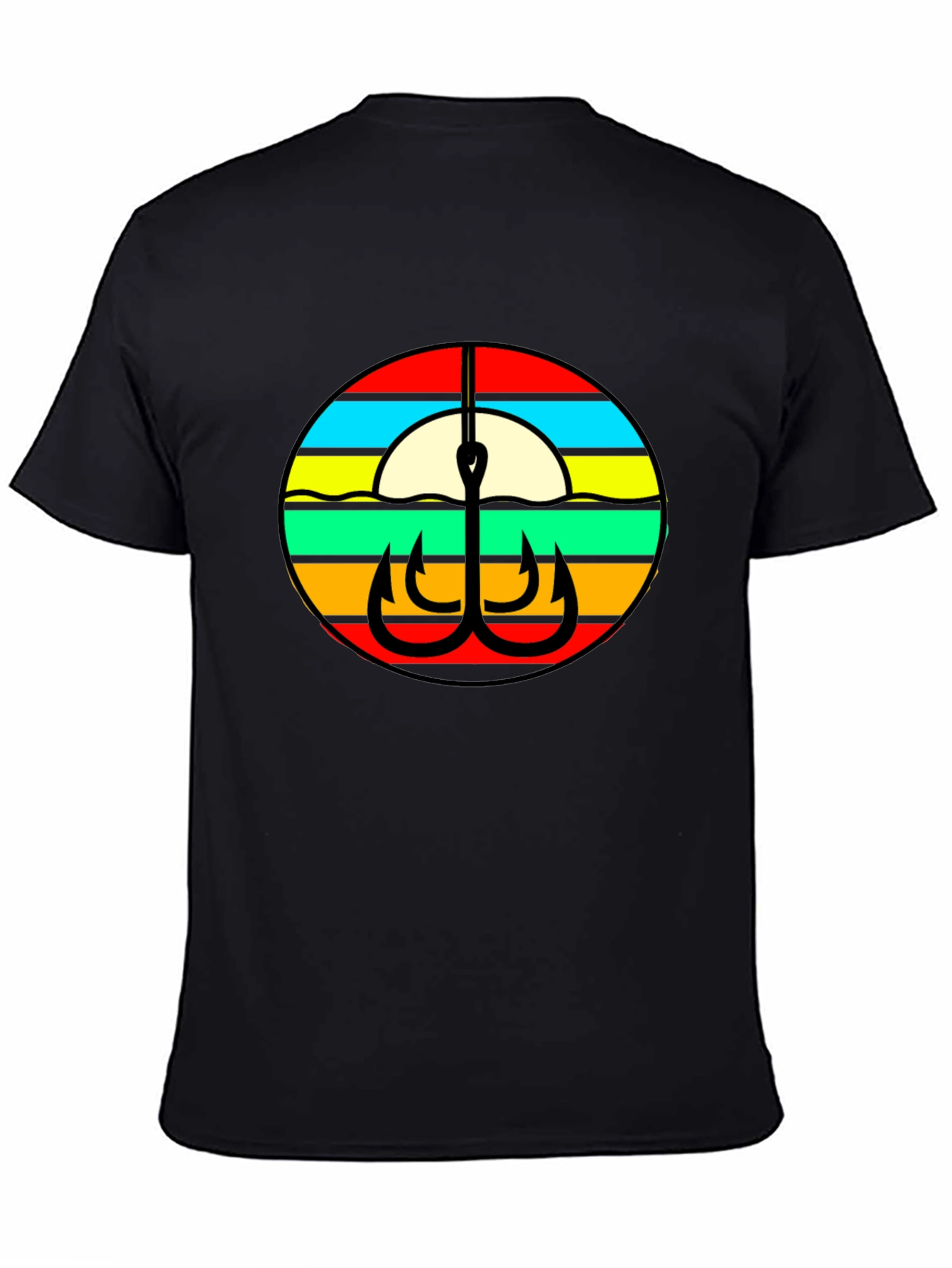 Retro Fishing Hook Graphic Tee - Black