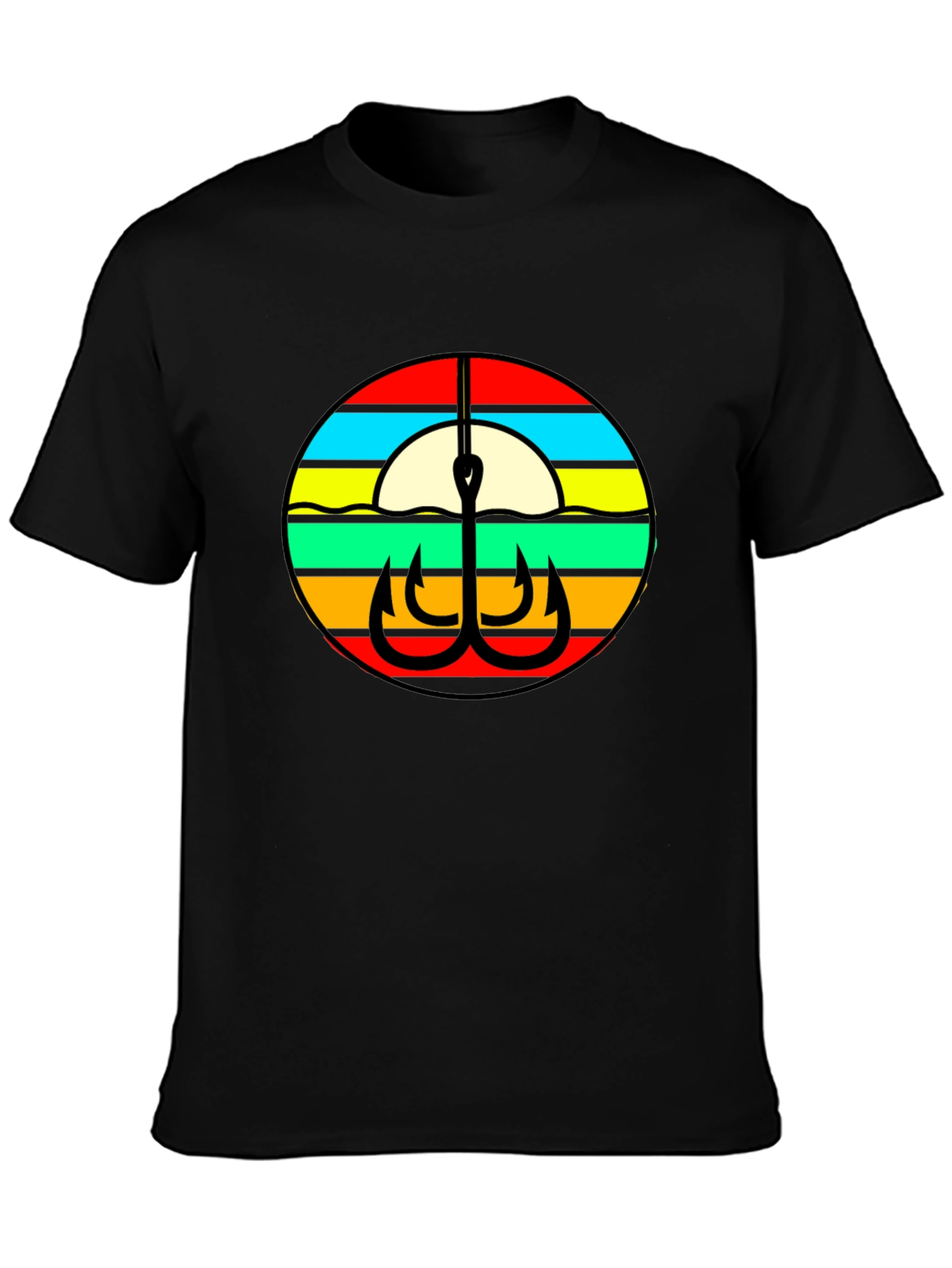 Retro Fishing Hook Graphic Tee - Black