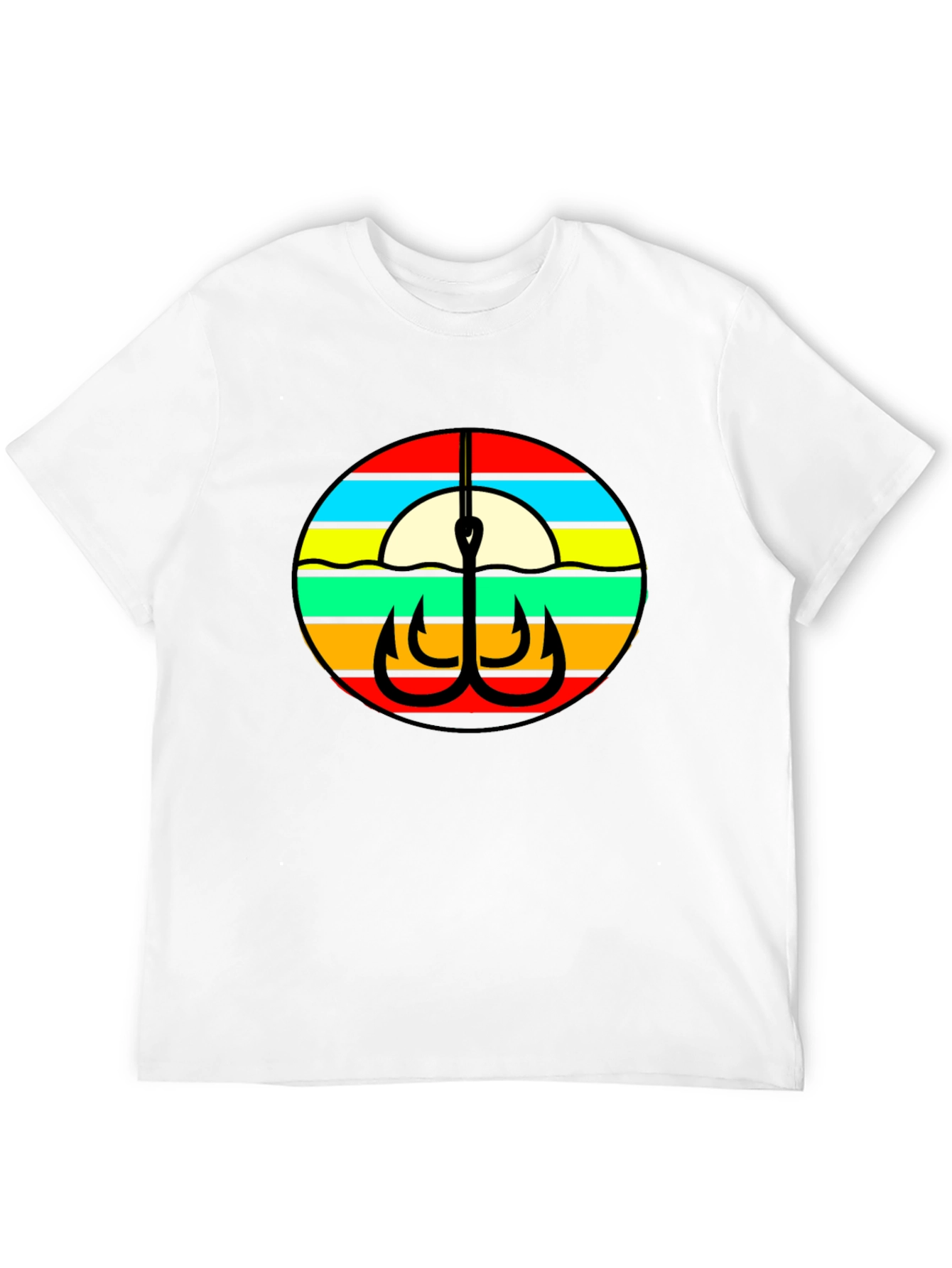 Retro Fishing Hook Graphic Tee - Black