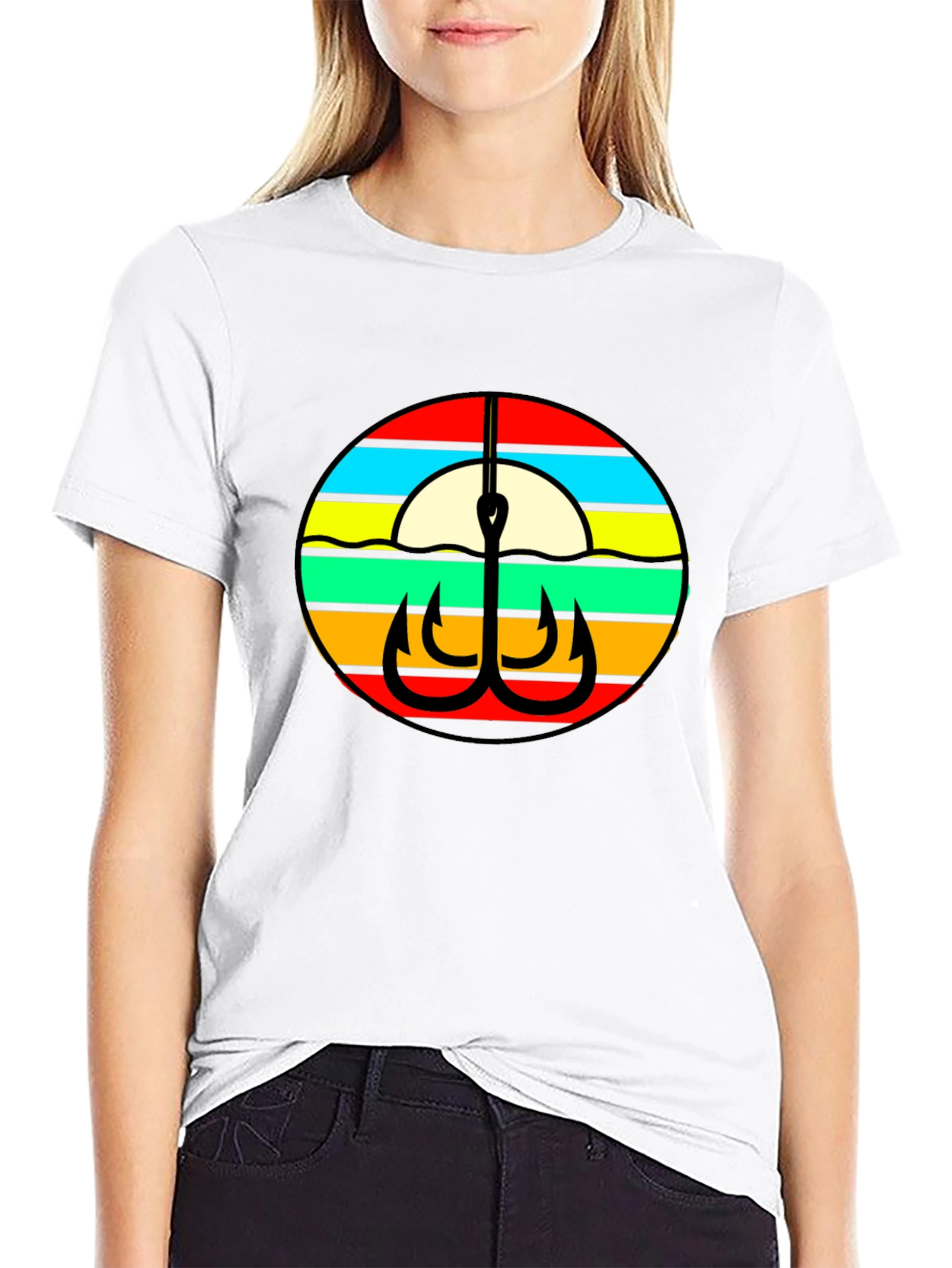Retro Fishing Hook Graphic Tee - Black