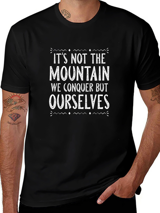 Inspirational Mountain Conquer Graphic T-Shirt - Black