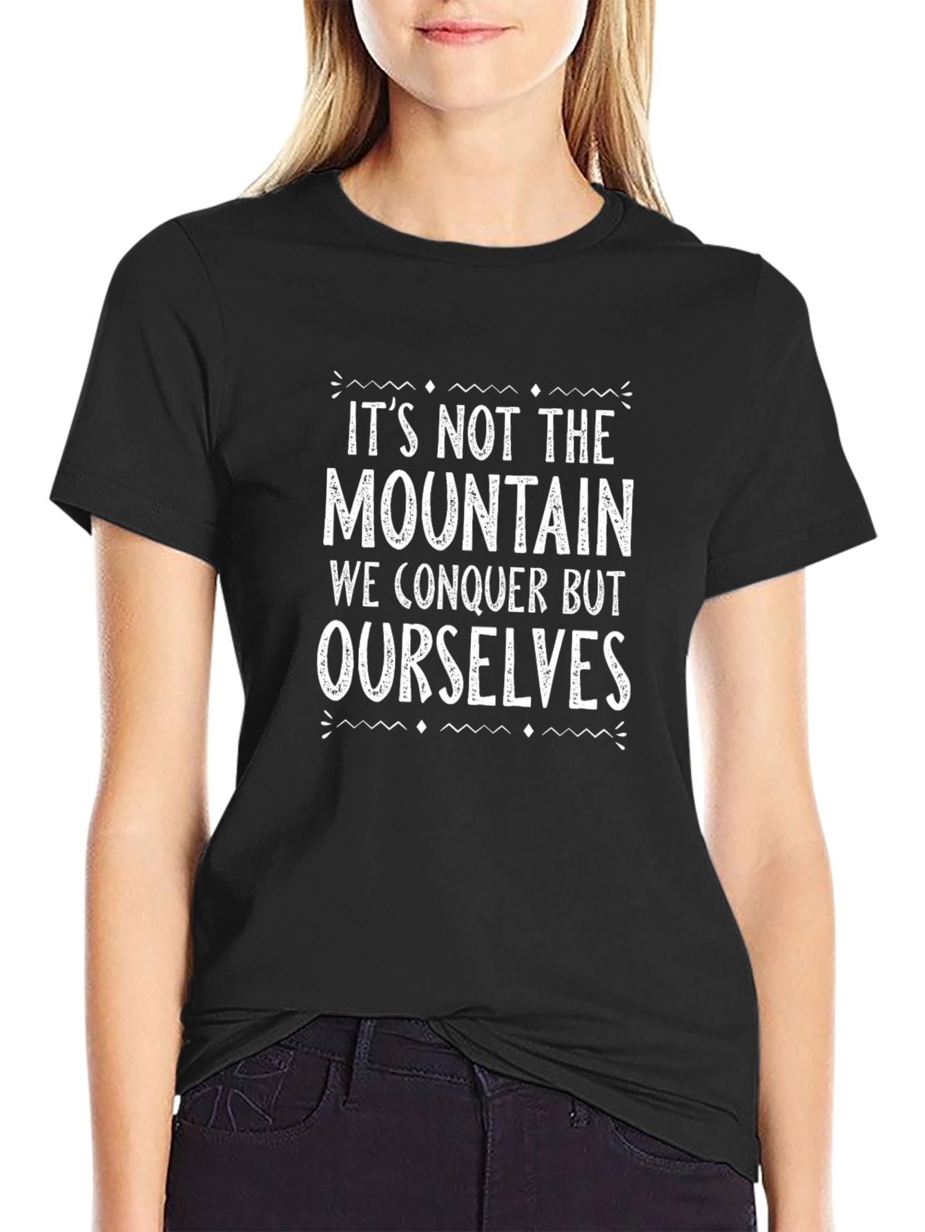 Inspirational Mountain Conquer Graphic T-Shirt - Black