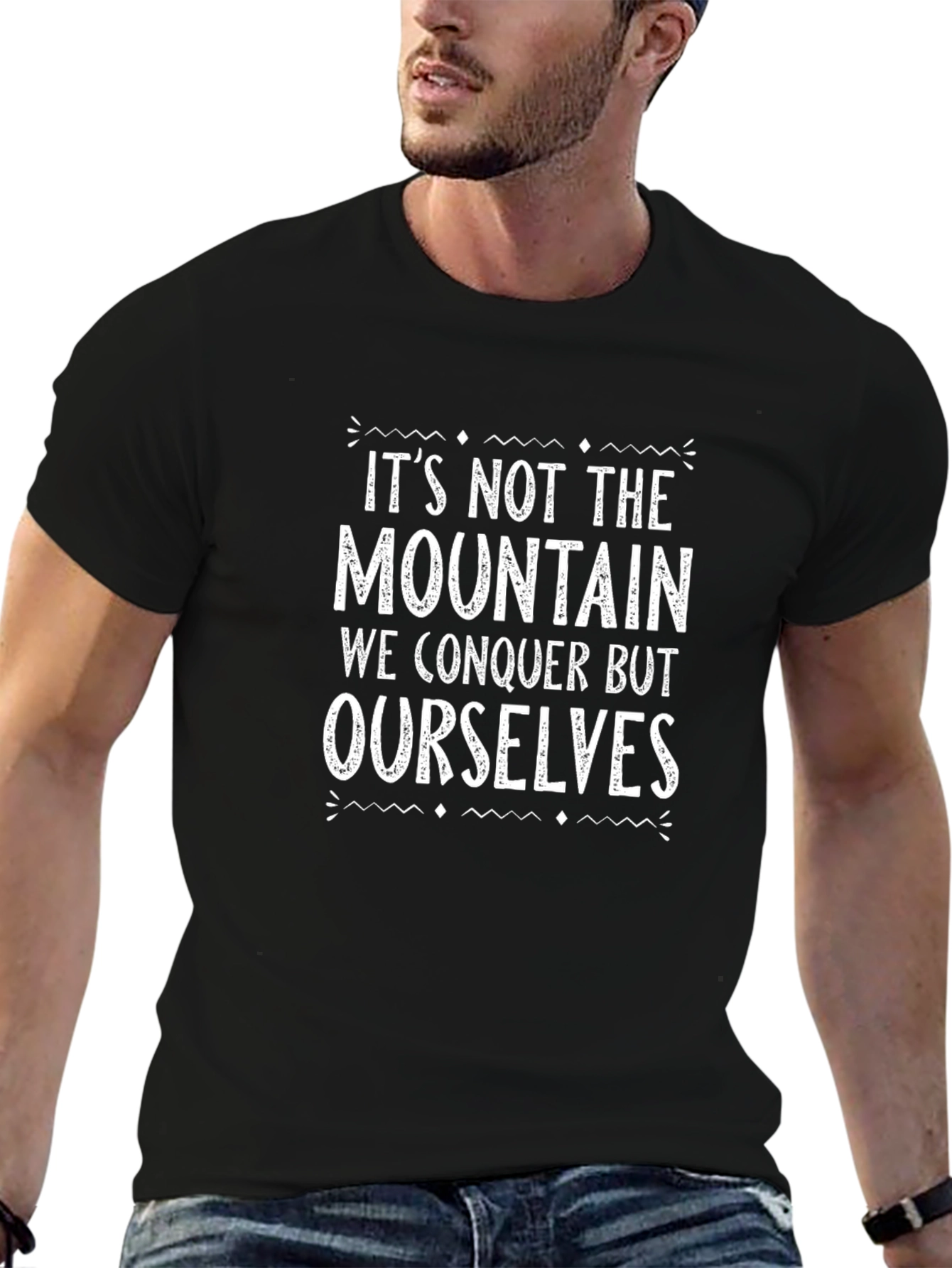 Inspirational Mountain Conquer Graphic T-Shirt - Black